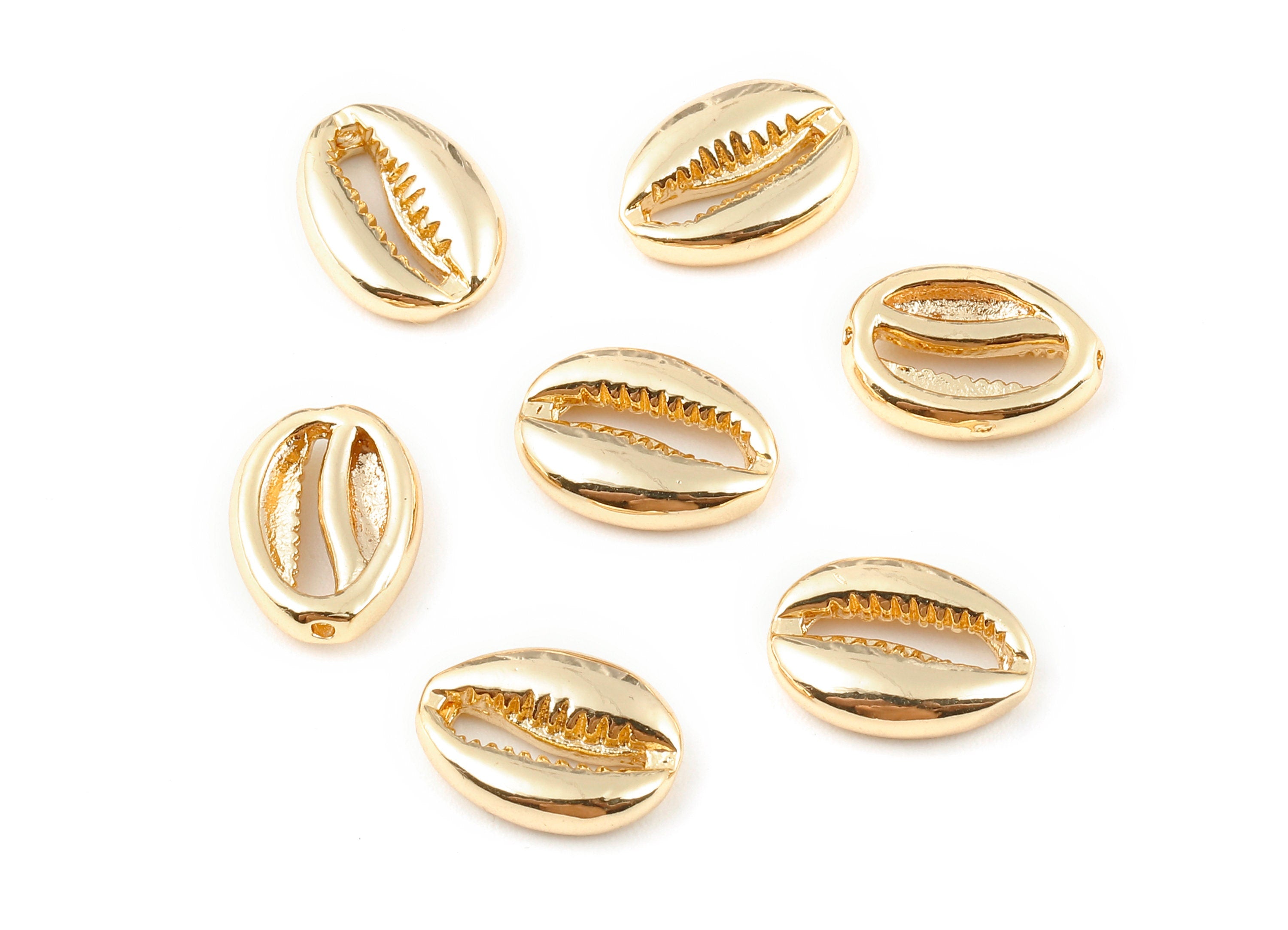 Brass Cowrie Seashell Charms - Cut Open Mussel Shell Earring and Pendant - 18K Real Gold Plated Brass - 13.92x10.07x3.54mm - RGP1113 - DOMEDBAZAAR