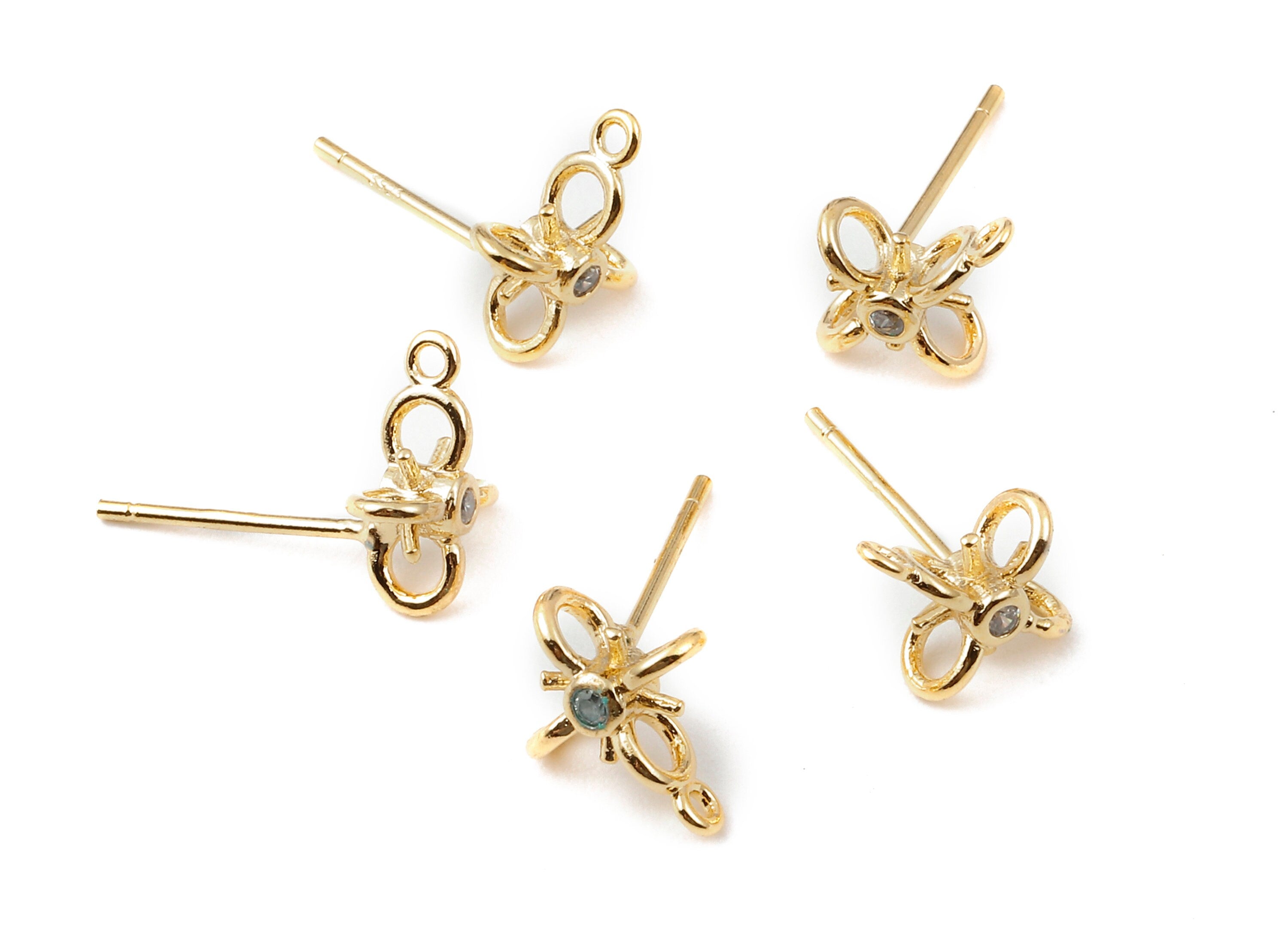 Brass Flower Post - Zircon Earring Stud  - 18K Real Gold Plated Brass Stud - Jewelry Supplies - 11.06x9.09mm - RGP1115 - DOMEDBAZAAR