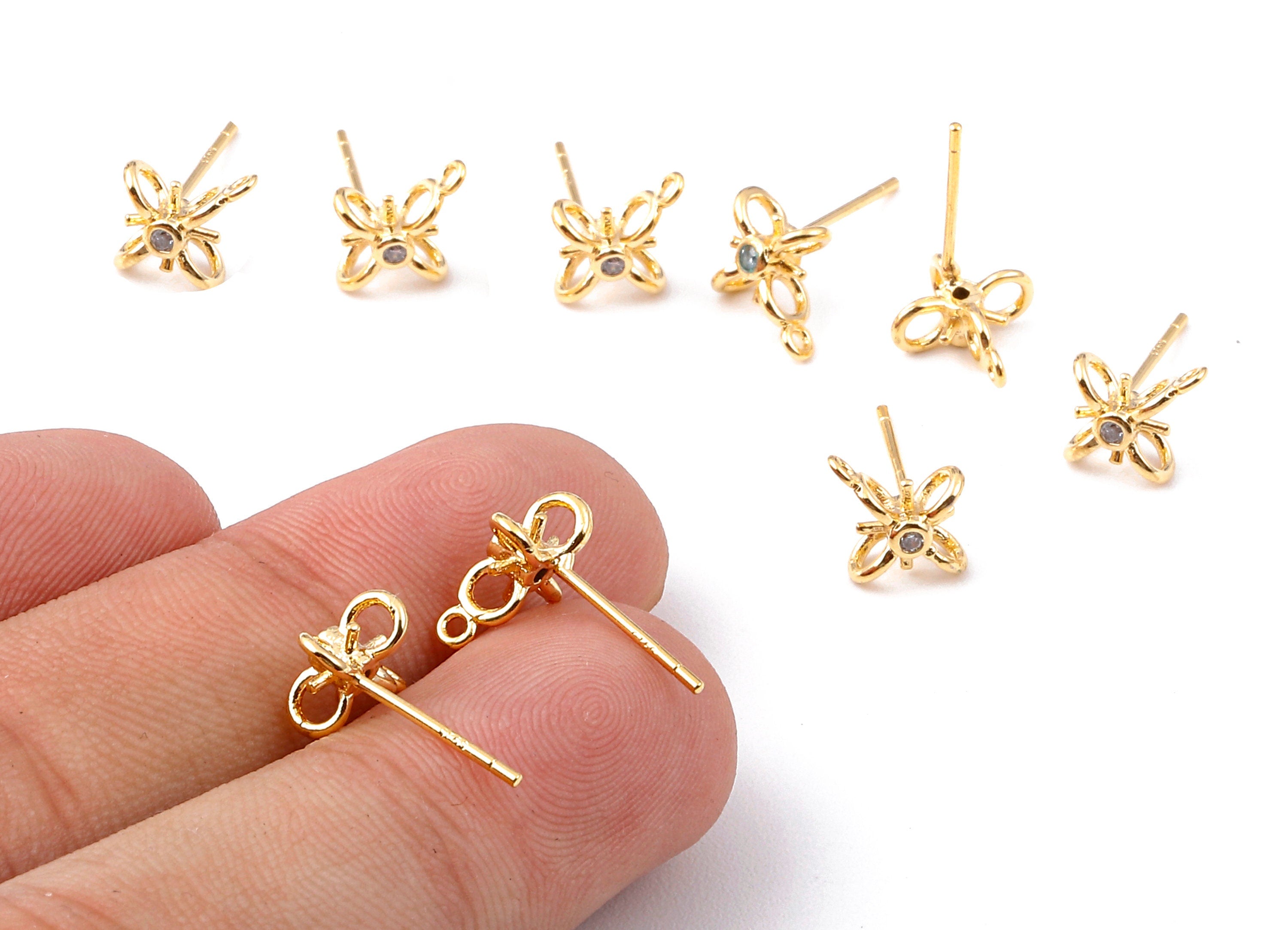 Brass Flower Post - Zircon Earring Stud  - 18K Real Gold Plated Brass Stud - Jewelry Supplies - 11.06x9.09mm - RGP1115 - DOMEDBAZAAR