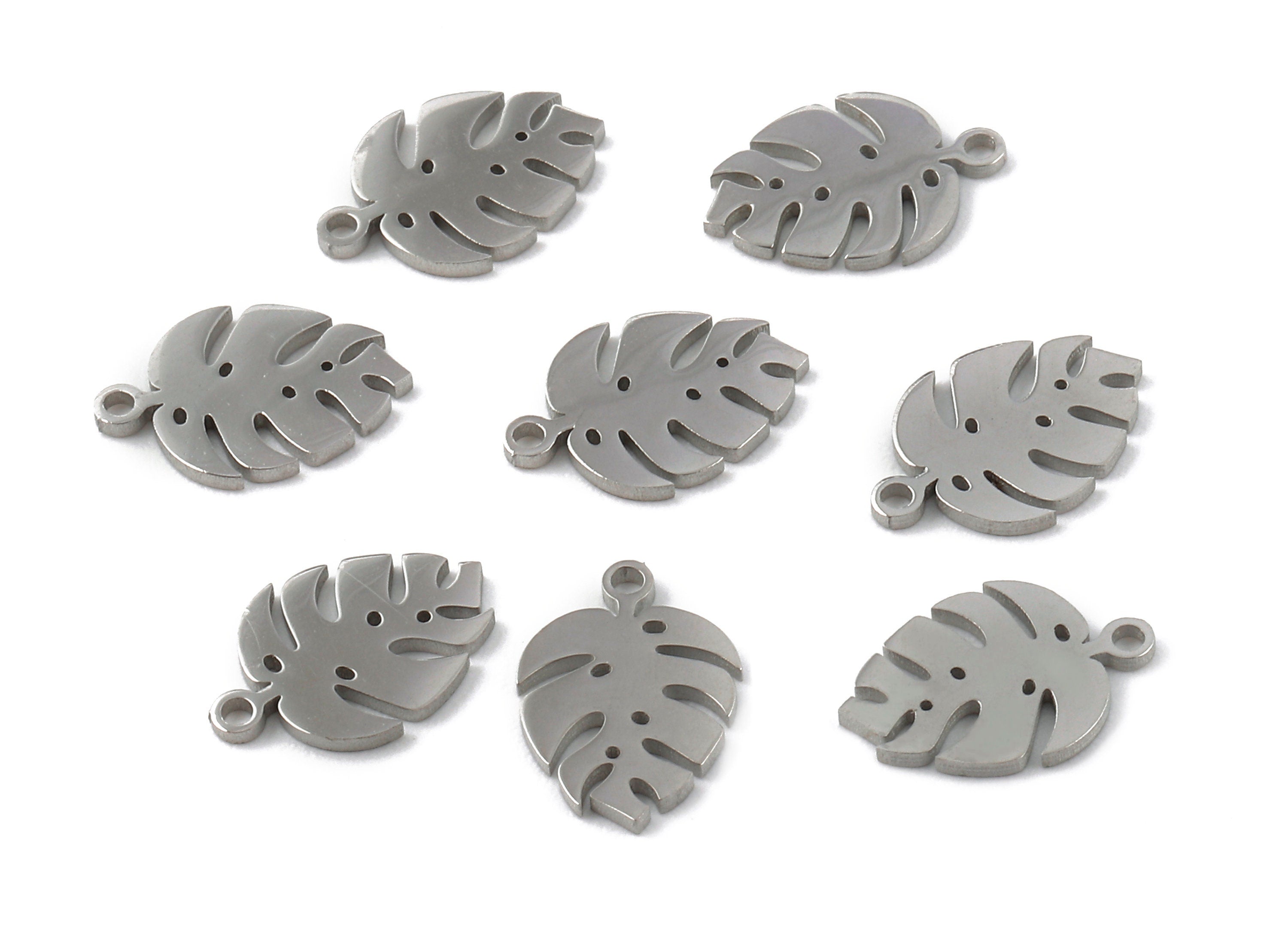 Stainless Steel Monstera Leaf Charms - Leaf Pendant - 18K Real White Gold Plated Brass - Necklace Pendant  - 12.81x8.95x0.95mm - RGP1121 - DOMEDBAZAAR
