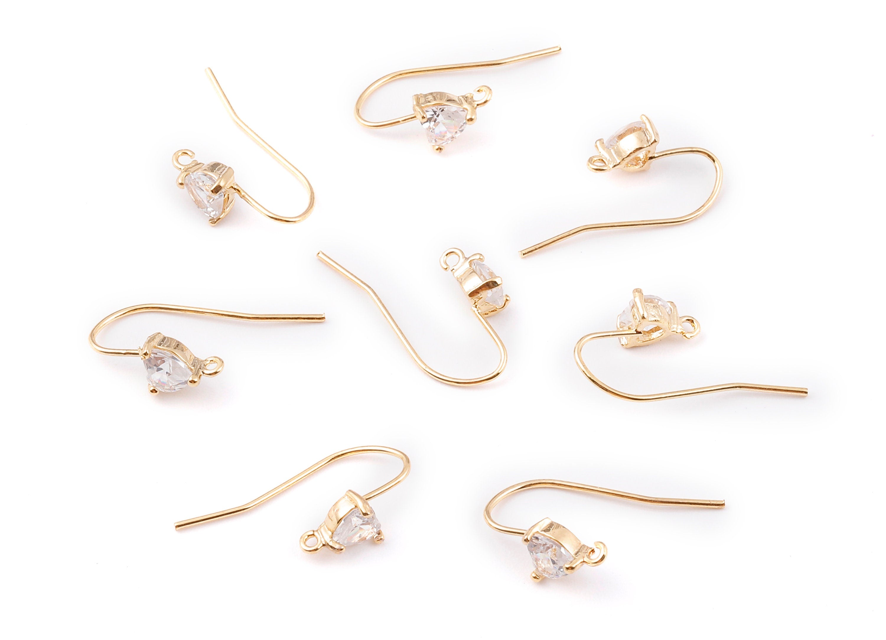 Brass Earring Wire - Earring Posts - Zircon Earring Stud - 18K Real Gold Plated Brass Stud - 7.77x5.93mm - RGP1122 - DOMEDBAZAAR