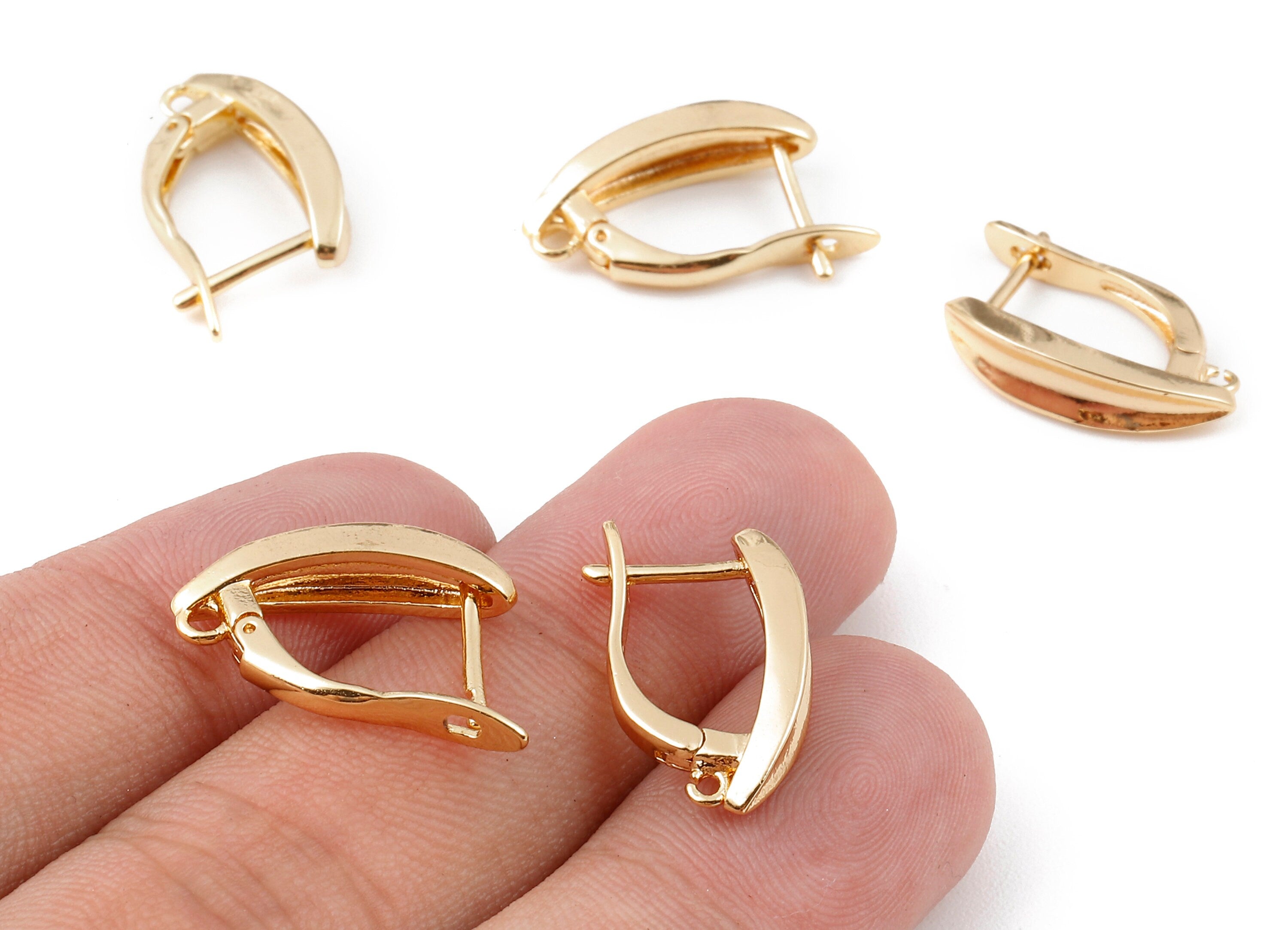 Brass D Earring Posts - D Earring Stud - 18K Real Gold Plated Brass Stud - Jewelry Supplies  - 19.03x11.68mm - RGP1125 - DOMEDBAZAAR