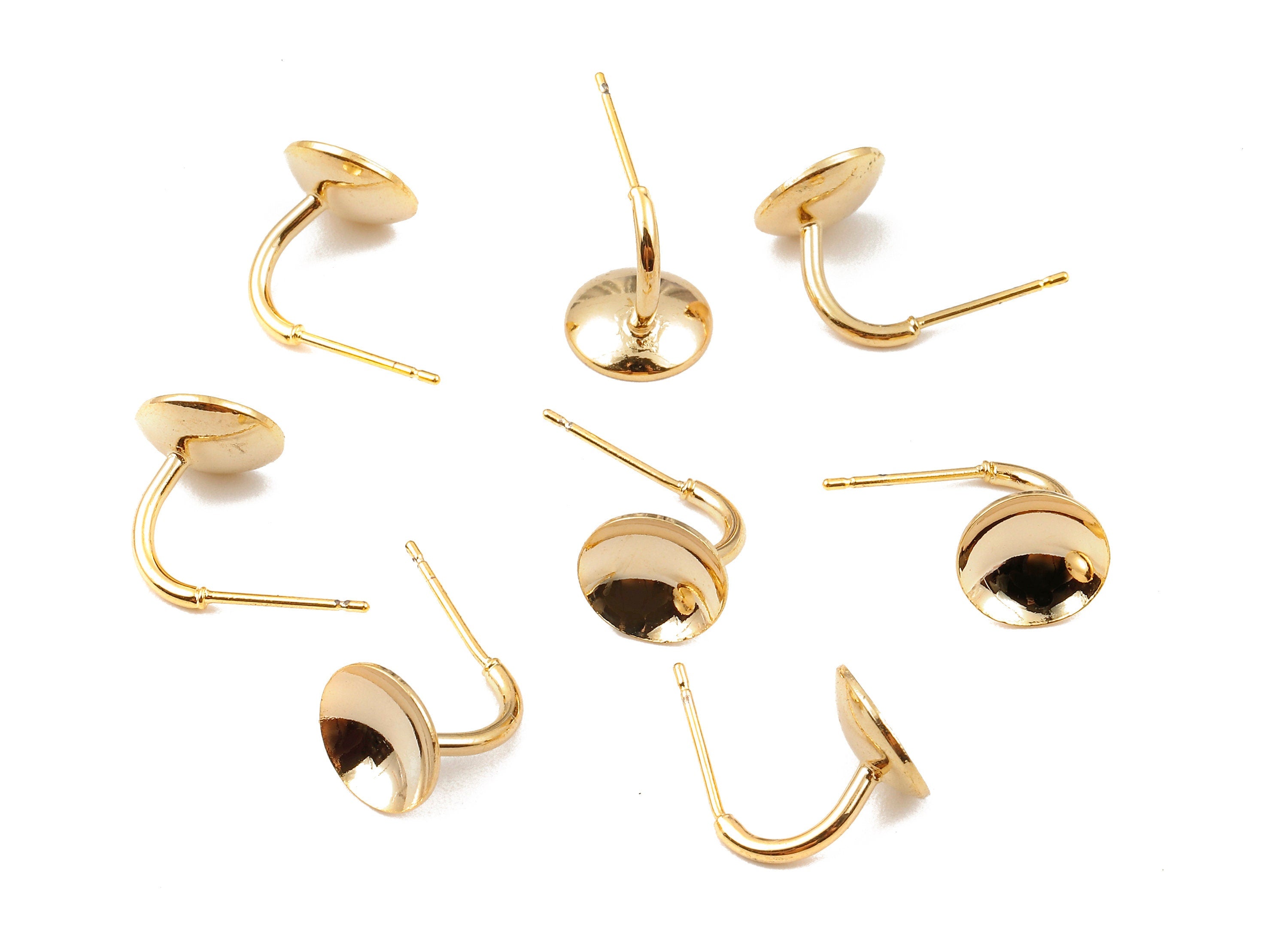 Brass Earring Post For Pearl -  Earring Stud For Bead - 18K Real Gold Plated Brass Stud - Jewelry Supplies - 12.37x9.83mm - RGP1129 - DOMEDBAZAAR