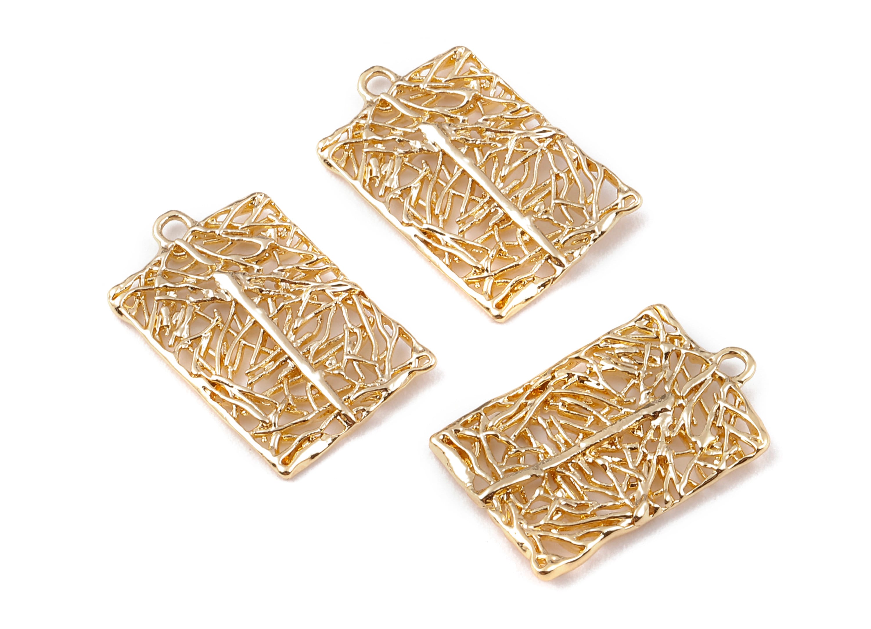 Brass Rectangle Charms - Brass Rectangle Pendant - 18K Real Gold Plated Brass - Necklace Pendant - 21.18x13.3x1.34mm - RGP1141 - DOMEDBAZAAR