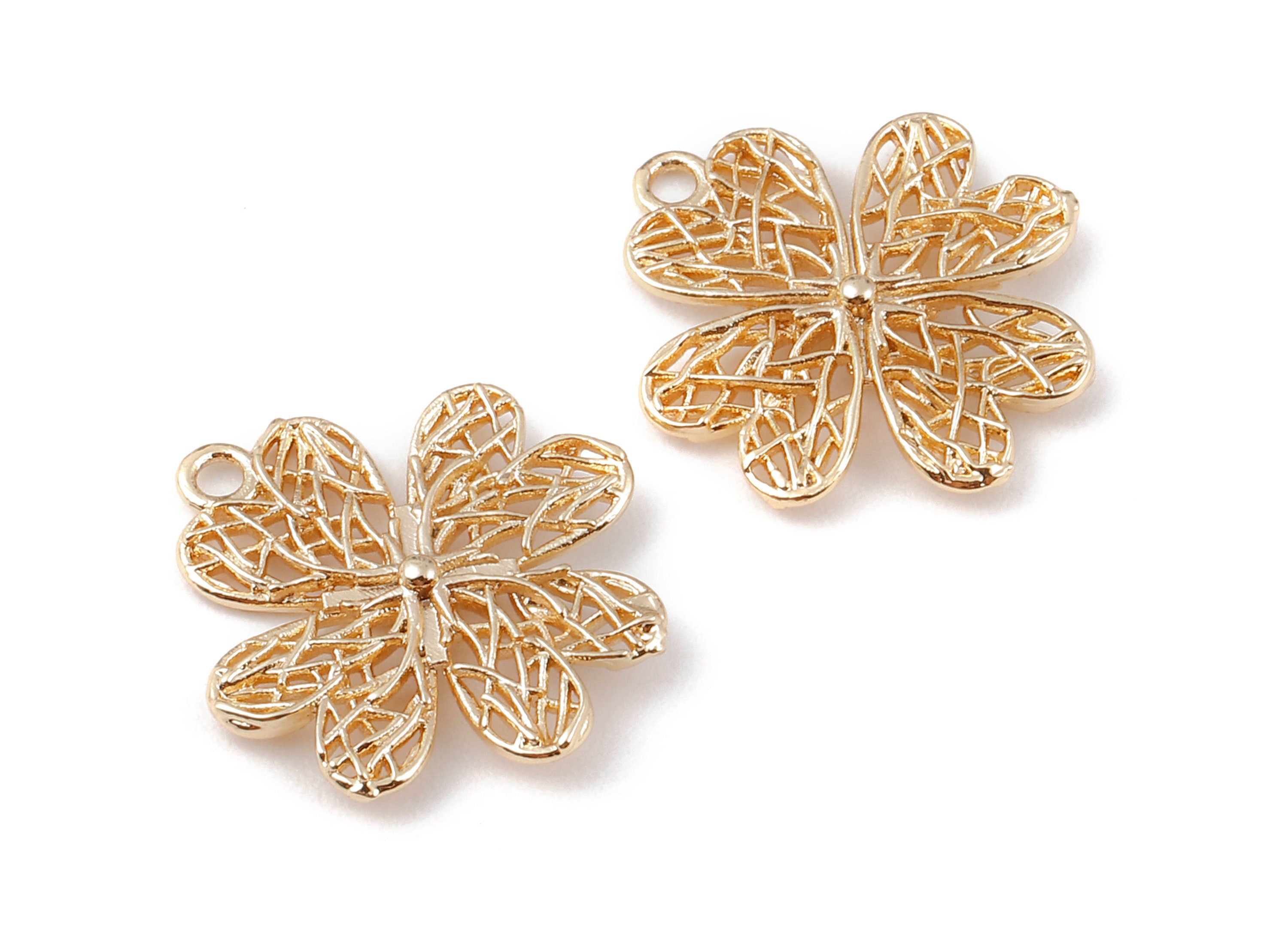 Brass Clover Charms - Brass Four Leaf Pendant - 18K Real Gold Plated Brass - Necklace Pendant - 18.84x17.31x1.45mm - RGP1144 - DOMEDBAZAAR