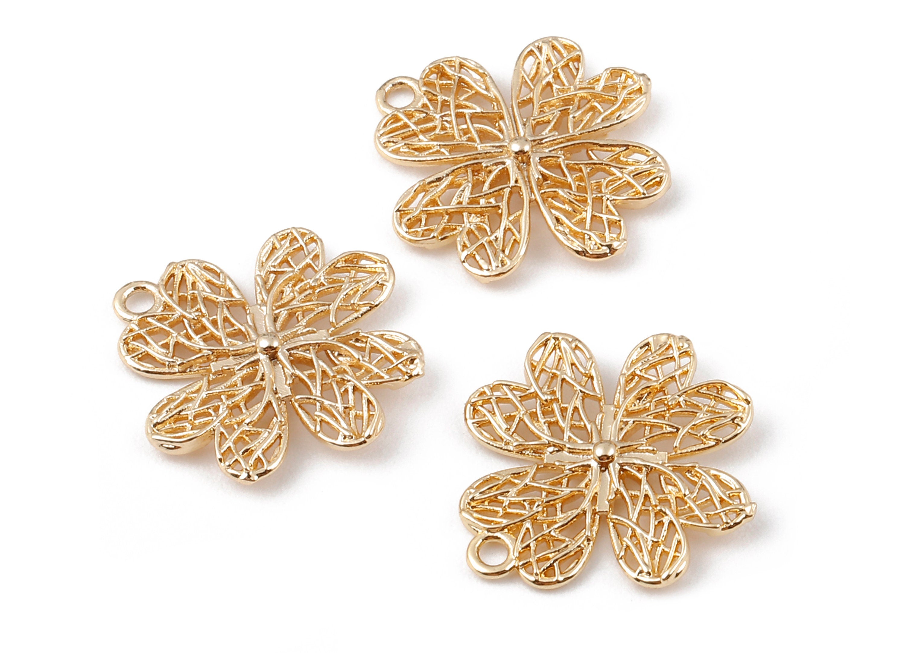 Brass Clover Charms - Brass Four Leaf Pendant - 18K Real Gold Plated Brass - Necklace Pendant - 18.84x17.31x1.45mm - RGP1144 - DOMEDBAZAAR