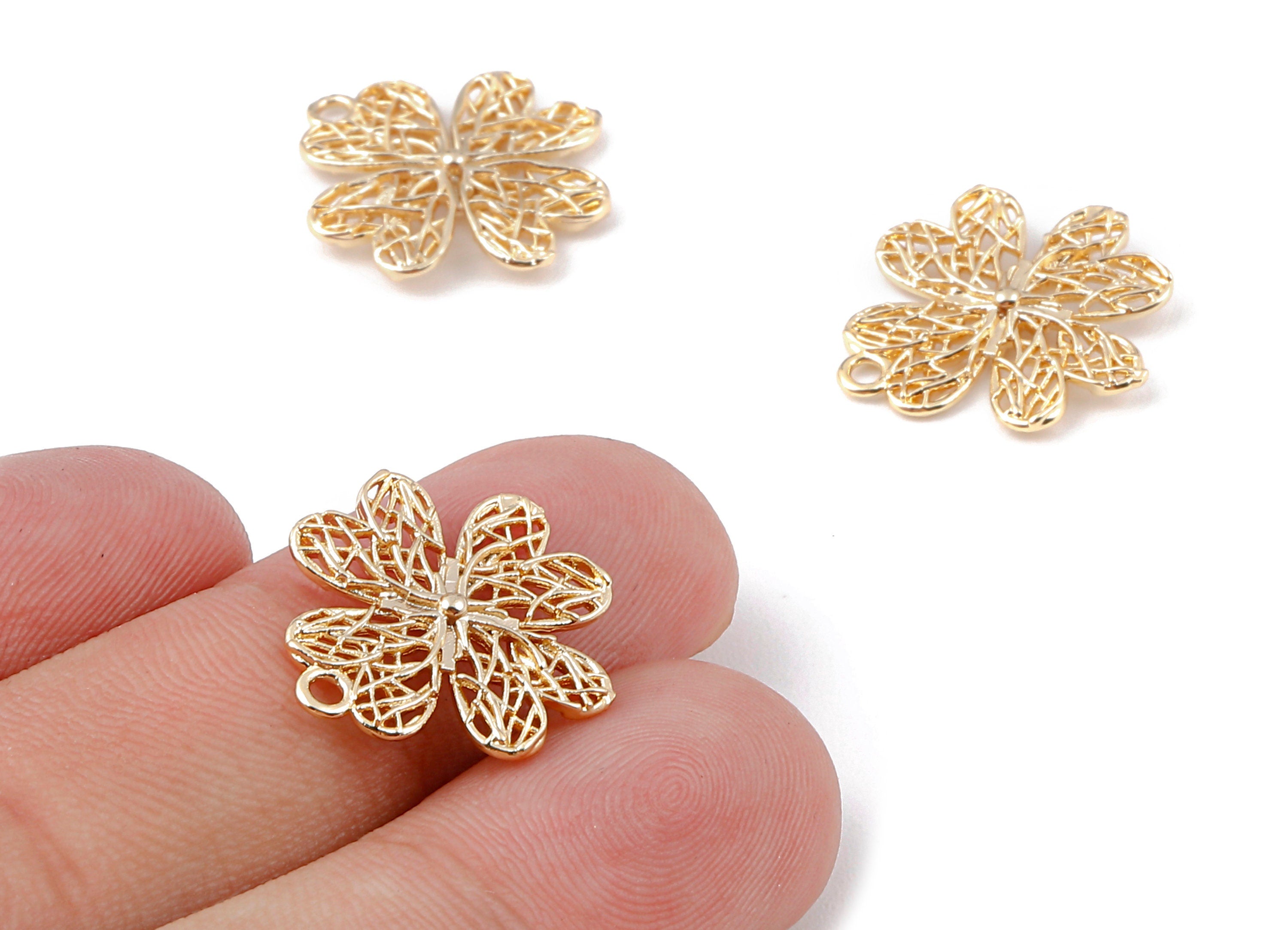 Brass Clover Charms - Brass Four Leaf Pendant - 18K Real Gold Plated Brass - Necklace Pendant - 18.84x17.31x1.45mm - RGP1144 - DOMEDBAZAAR