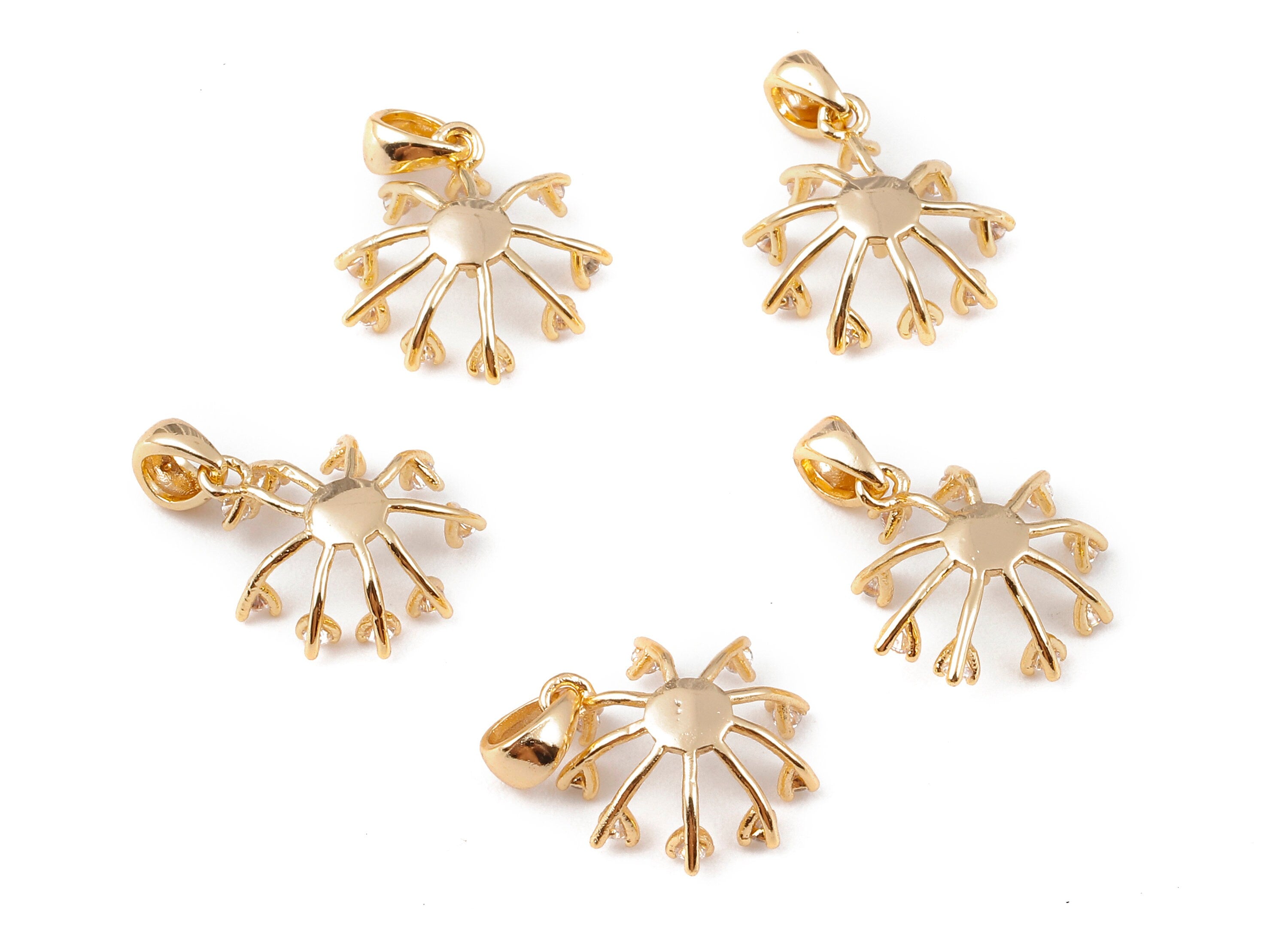 Brass Flower Charms For Pearl - Zircon Pendant For Pearl  - 18K Real Gold Plated Brass Stud - Jewelry Supplies - 11.06x9.09mm - RGP1158 - DOMEDBAZAAR