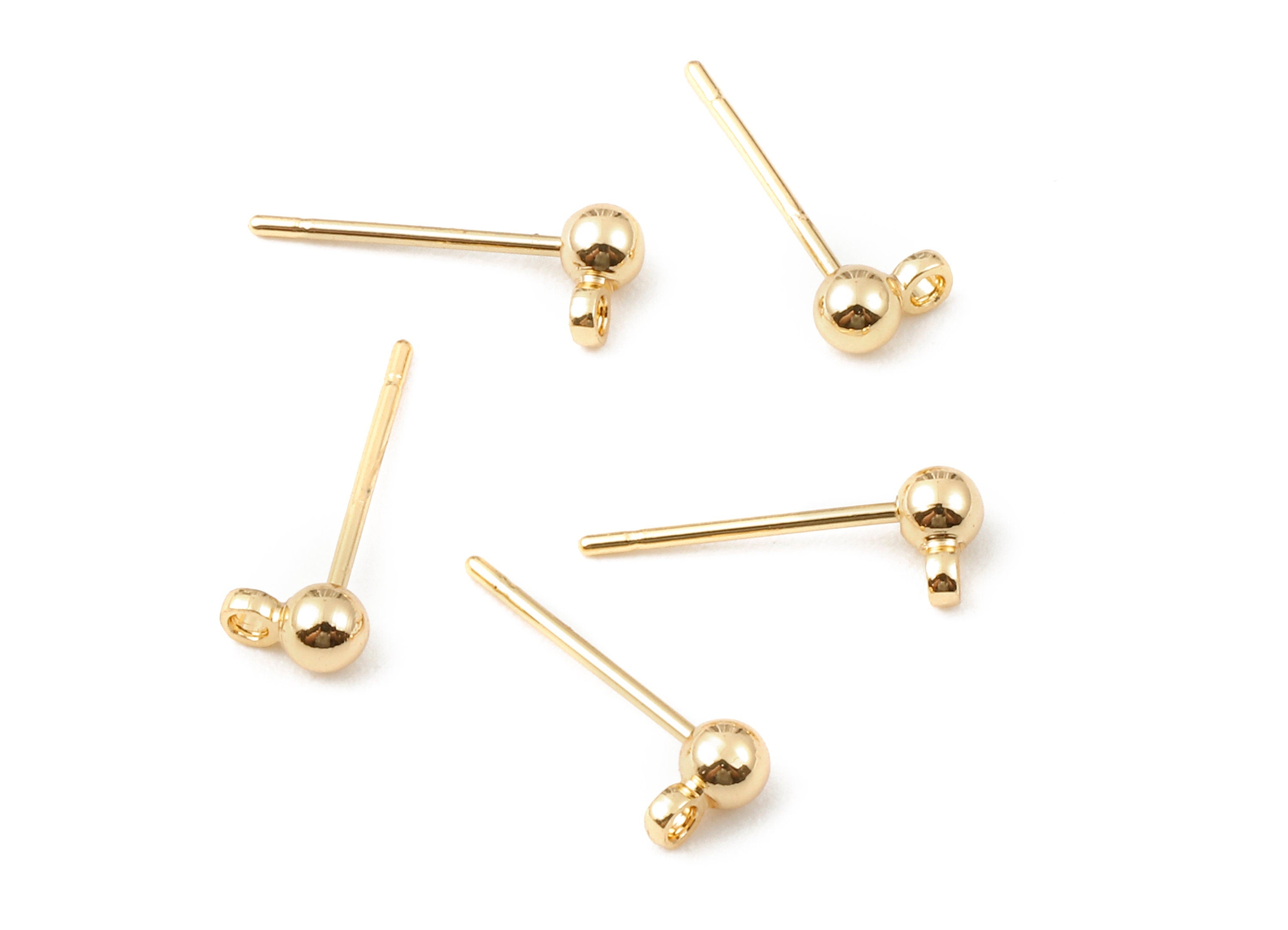 Brass Ball Earring Post - With Ball Pad Studs  - 18K Real Gold Plated Brass Ball Stud - Jewelry Supplies - 5.16x2.98mm - RGP1180 - DOMEDBAZAAR