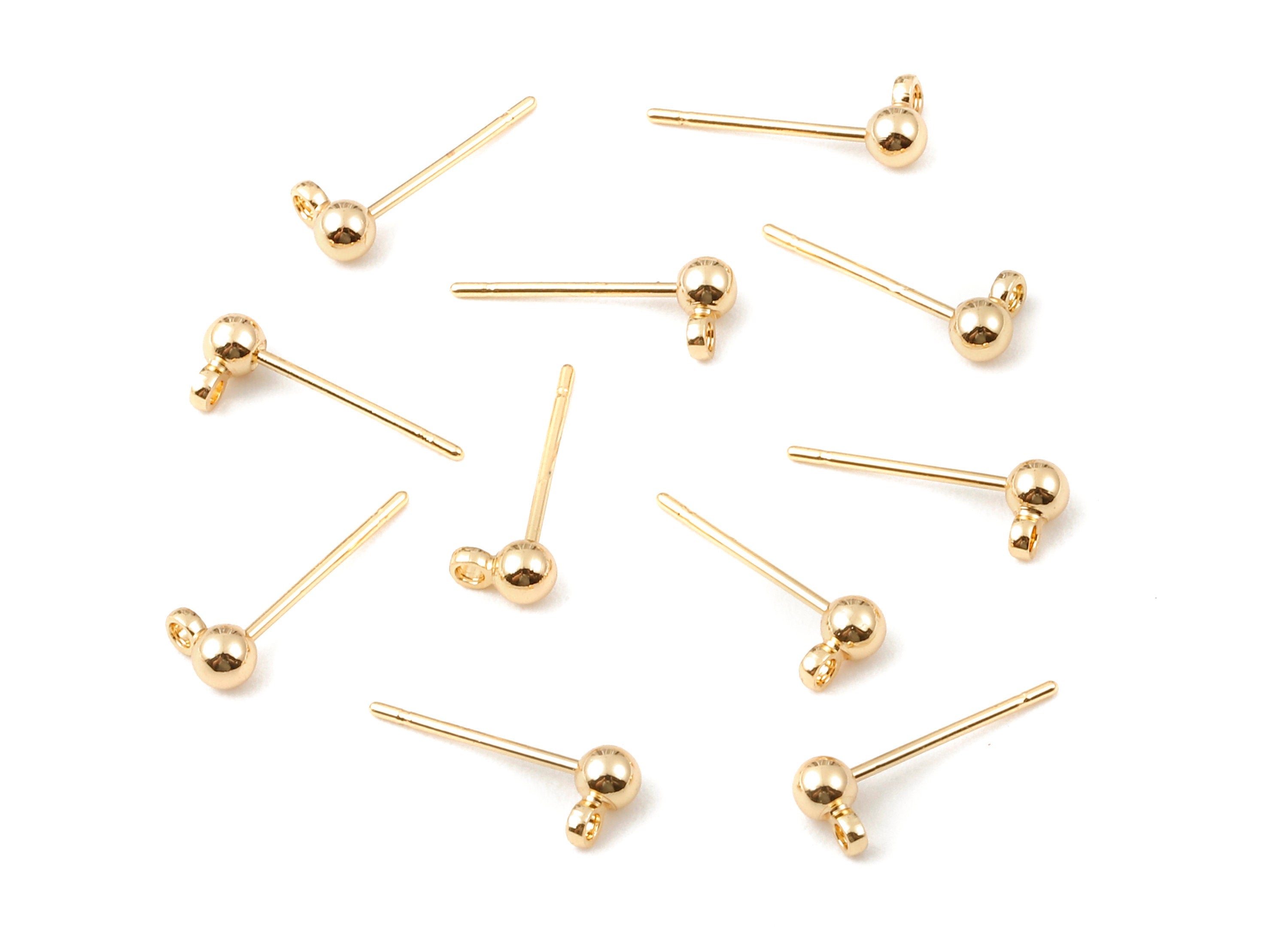 Brass Ball Earring Post - With Ball Pad Studs  - 18K Real Gold Plated Brass Ball Stud - Jewelry Supplies - 5.16x2.98mm - RGP1180 - DOMEDBAZAAR