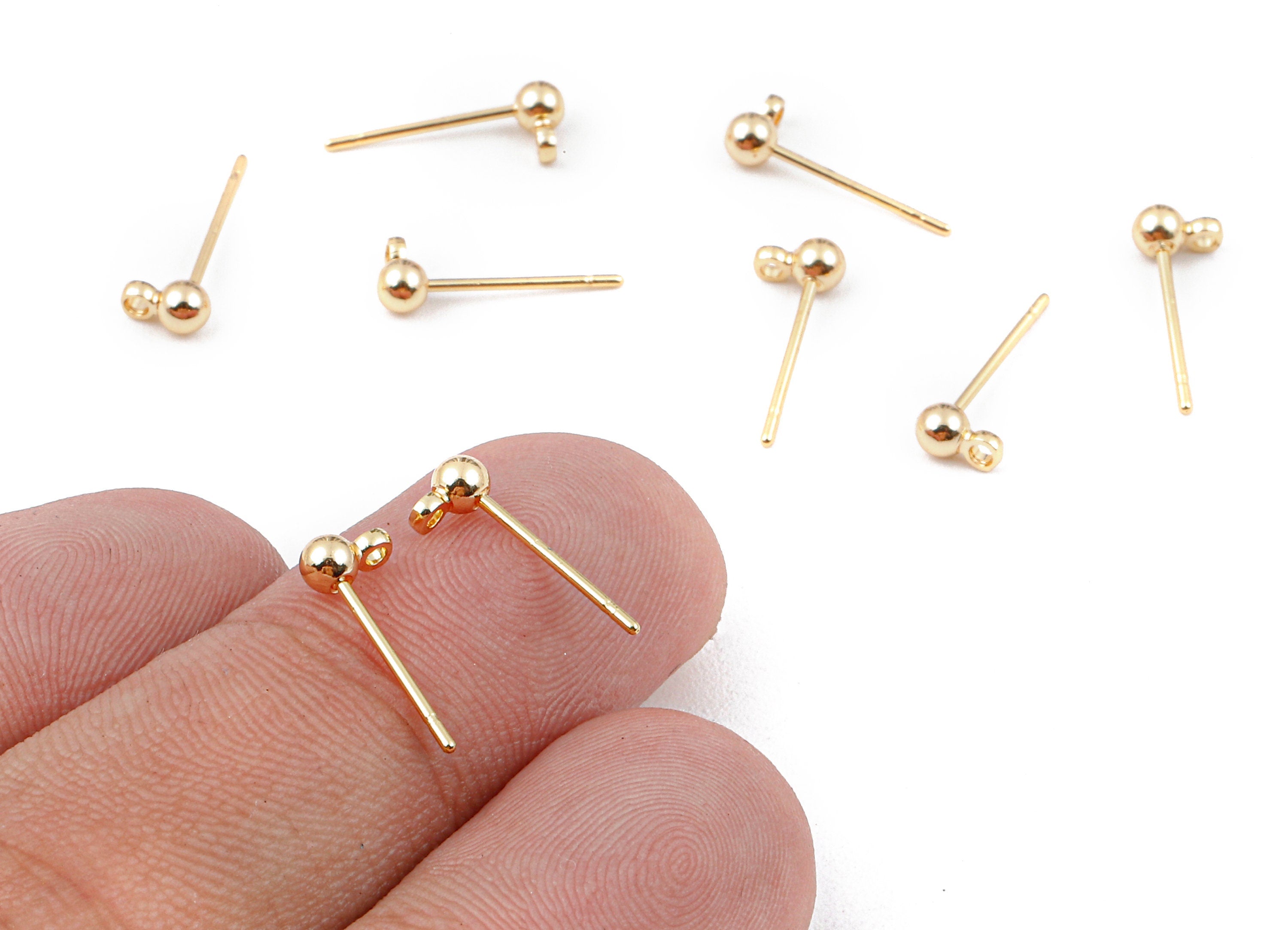 Brass Ball Earring Post - With Ball Pad Studs  - 18K Real Gold Plated Brass Ball Stud - Jewelry Supplies - 5.16x2.98mm - RGP1180 - DOMEDBAZAAR