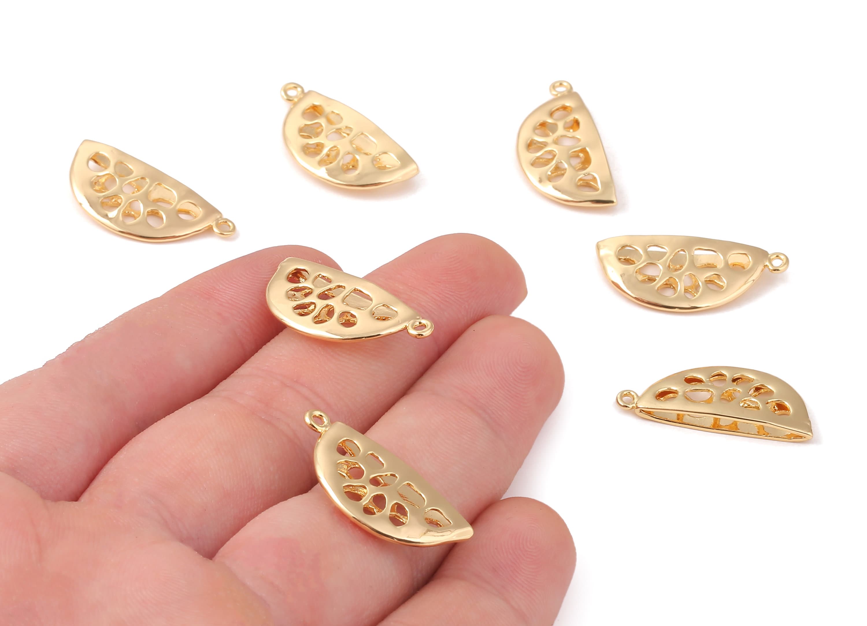 Brass Watermelon Earring Charms - Brass Watermelon Earring Pendant - 18K Real Gold Plated Brass - 25.22x11.17x0.7mm - RGP1163 - DOMEDBAZAAR