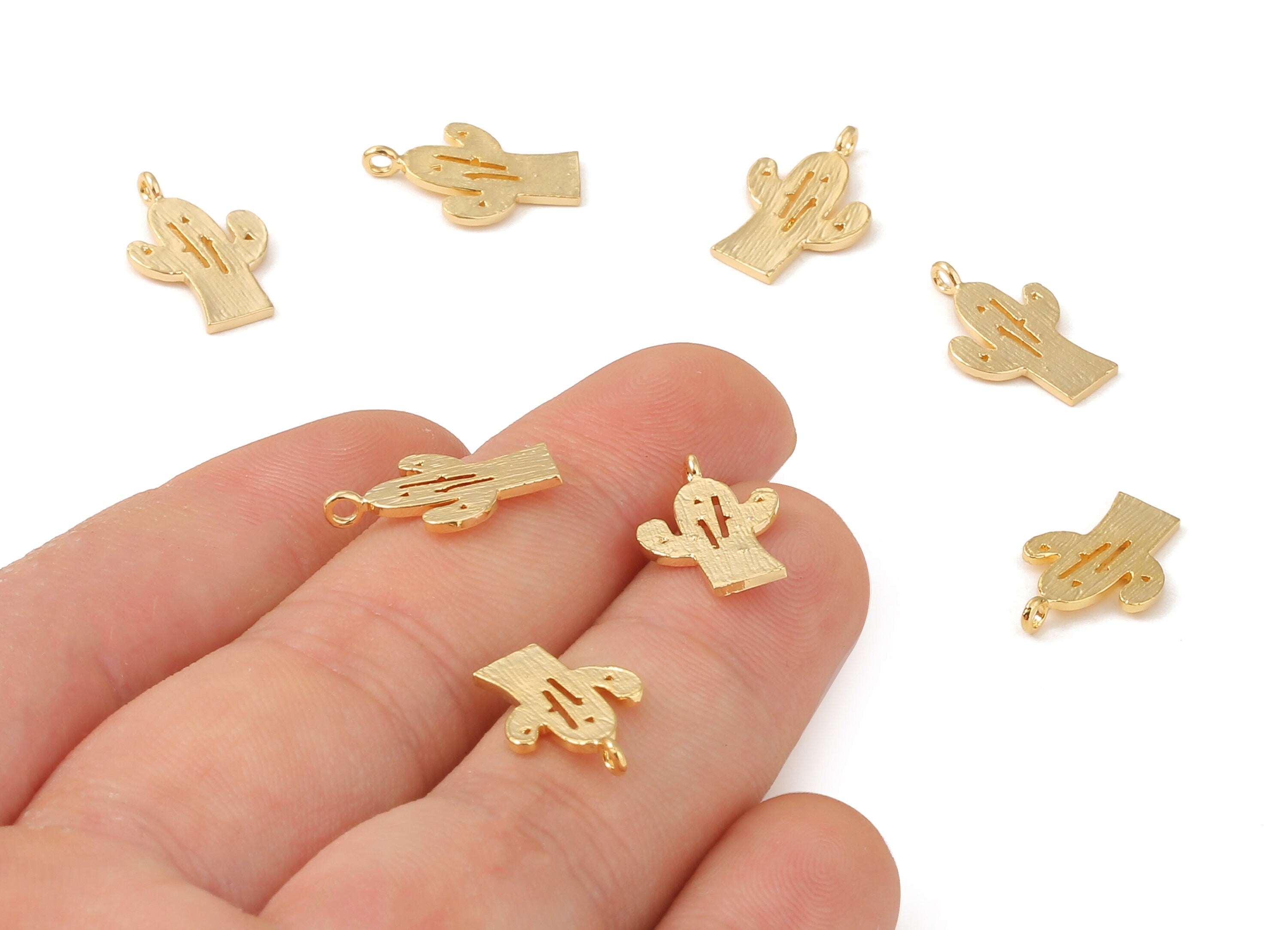 Brass Cactus Earring Charms - Brass Cactus Earring Pendant - 18K Real Gold Plated Brass - Jewelry Supplies - 17.02x10.79x0.99mm - RGP1076 - DOMEDBAZAAR