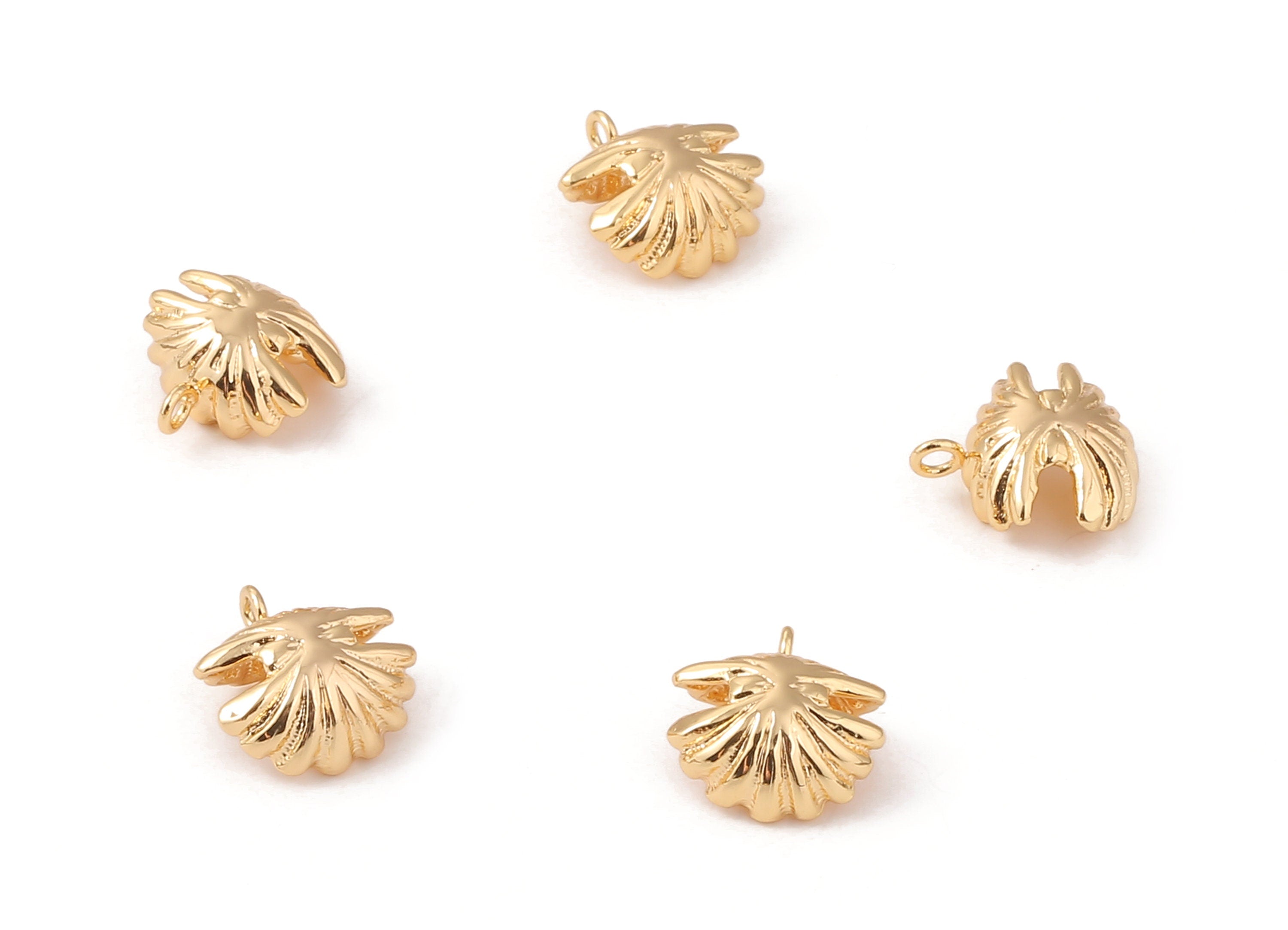 Brass Mussel Shell Earring Charms - Brass Mussel Shell Earring Pendant - 18K Real Gold Plated Brass - 13.65x12.19x1.21mm - RGP1190 - DOMEDBAZAAR