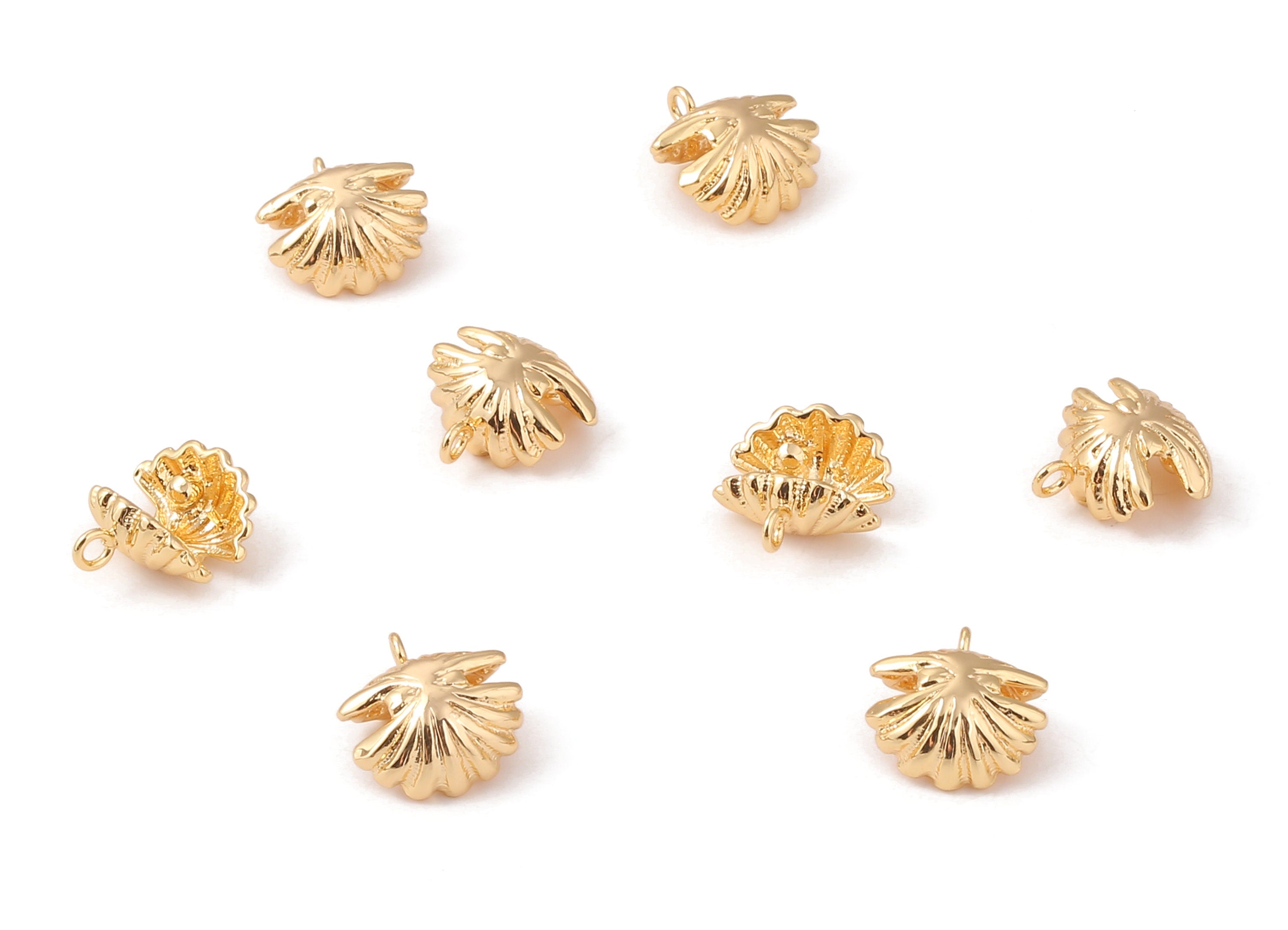 Brass Mussel Shell Earring Charms - Brass Mussel Shell Earring Pendant - 18K Real Gold Plated Brass - 13.65x12.19x1.21mm - RGP1190 - DOMEDBAZAAR