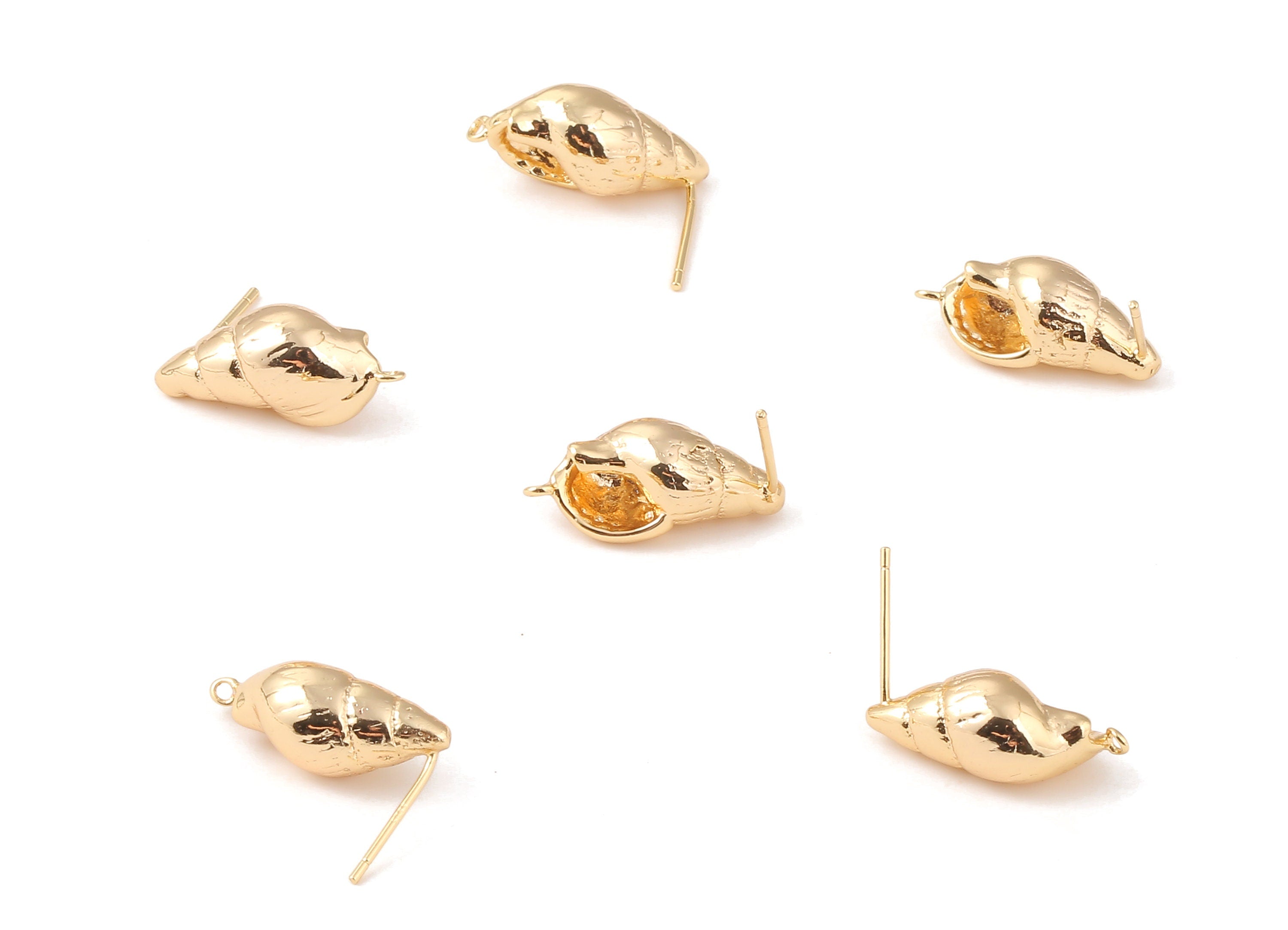Brass Whelk Seashell Earring Post - Brass Whelk Seashell Earring Stud - 18K Real Gold Plated Brass Stud - 20.25x9.31mm - RGP1059 - DOMEDBAZAAR