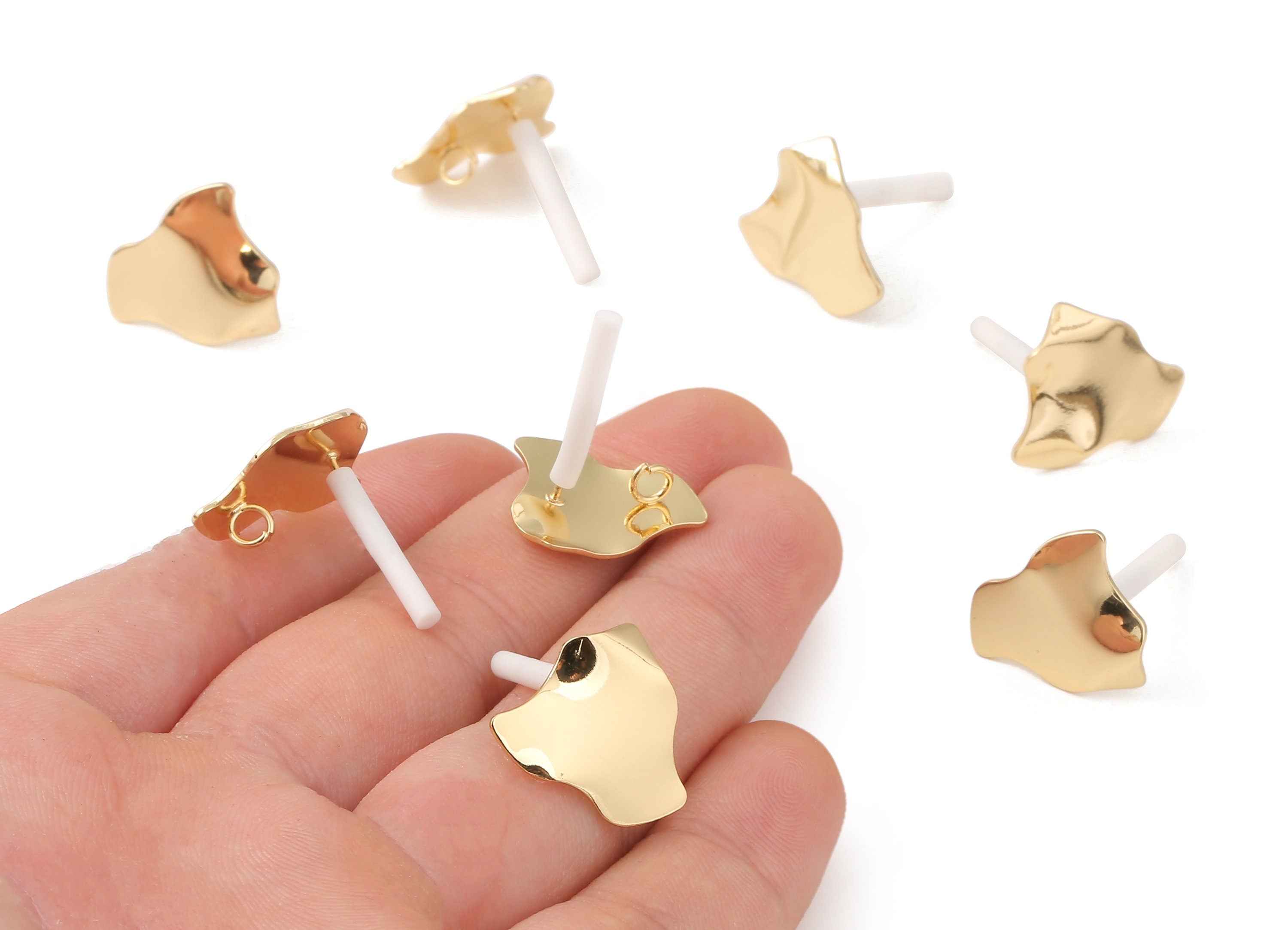 Brass Geometric Earing Post - Brass Geometric Earring Stud - 18K Real Gold Plated Brass - Jewelry Supplies - 17.88x15.98x0.69mm - RGP1208 - DOMEDBAZAAR