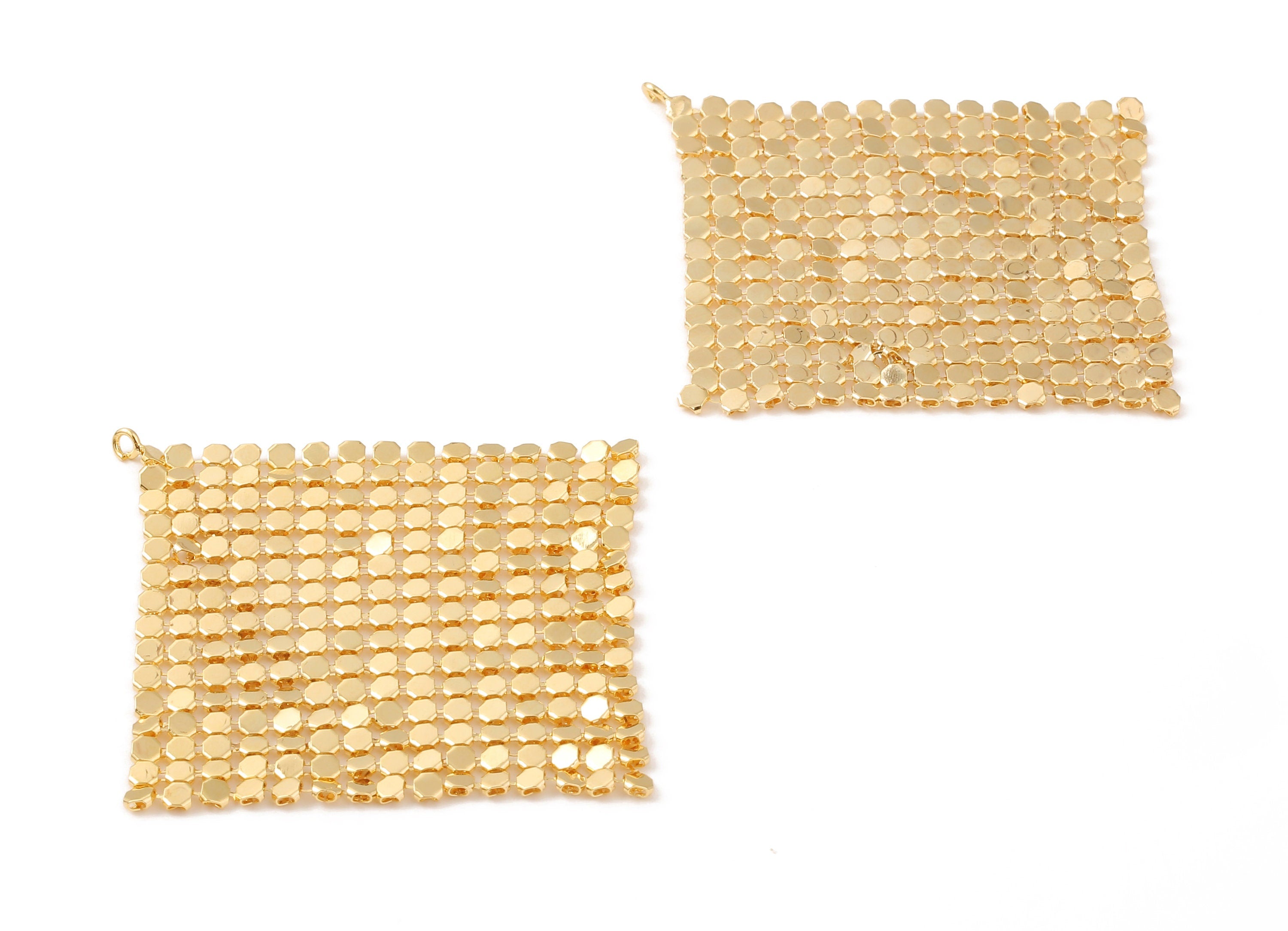 Drape Rhinestone Dangle Earrings - Brass Square Mesh Earring Charms - Earring Pendant - 18K Real Gold Plated Brass - 5x5x1.57mm - RGP1183 - DOMEDBAZAAR