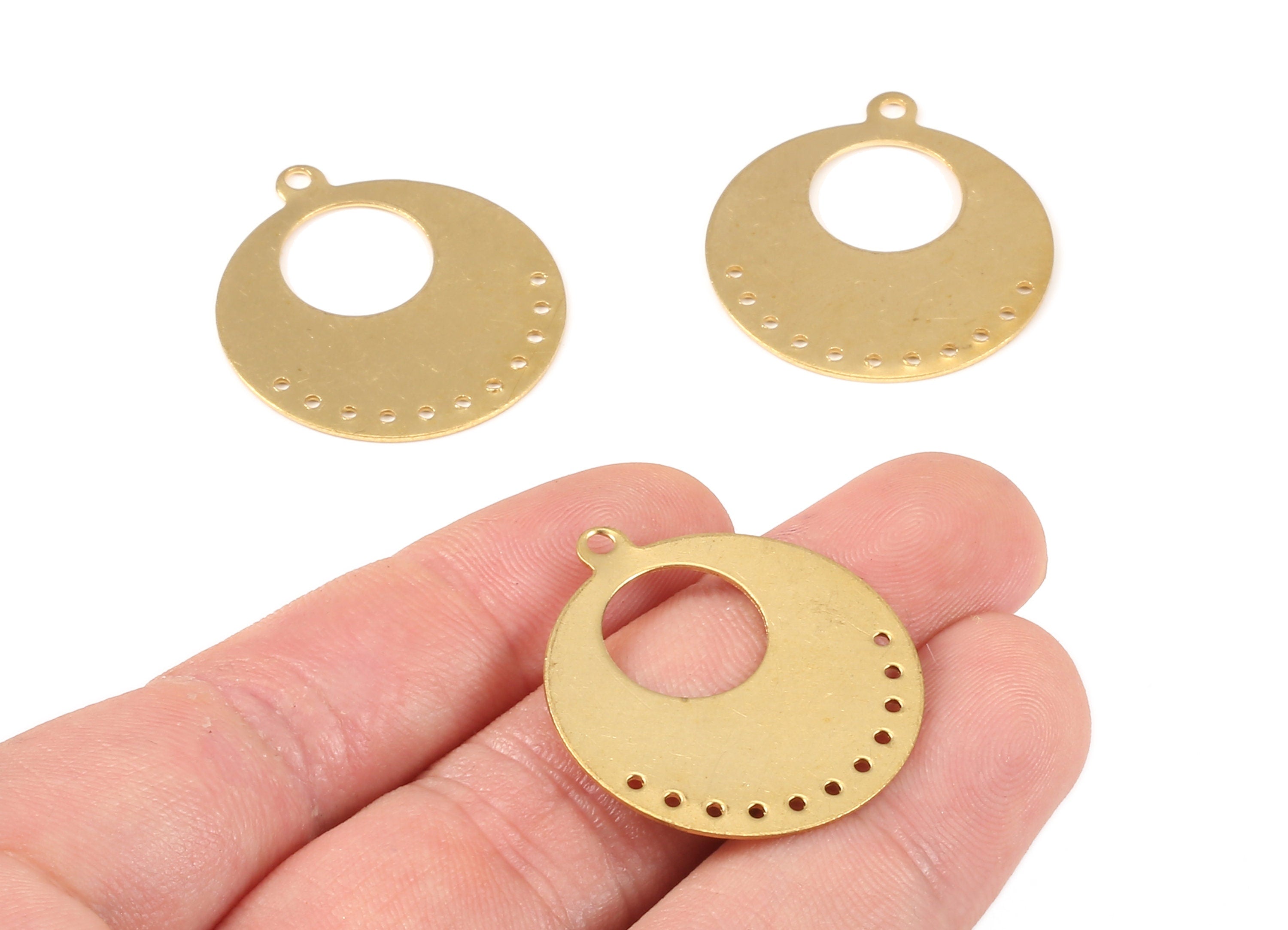Personalized stamping blank - Brass Circle Connector - Raw Brass Round Connectors With Multiple holes  - 30x27x0.62mm - PP2170 - DOMEDBAZAAR