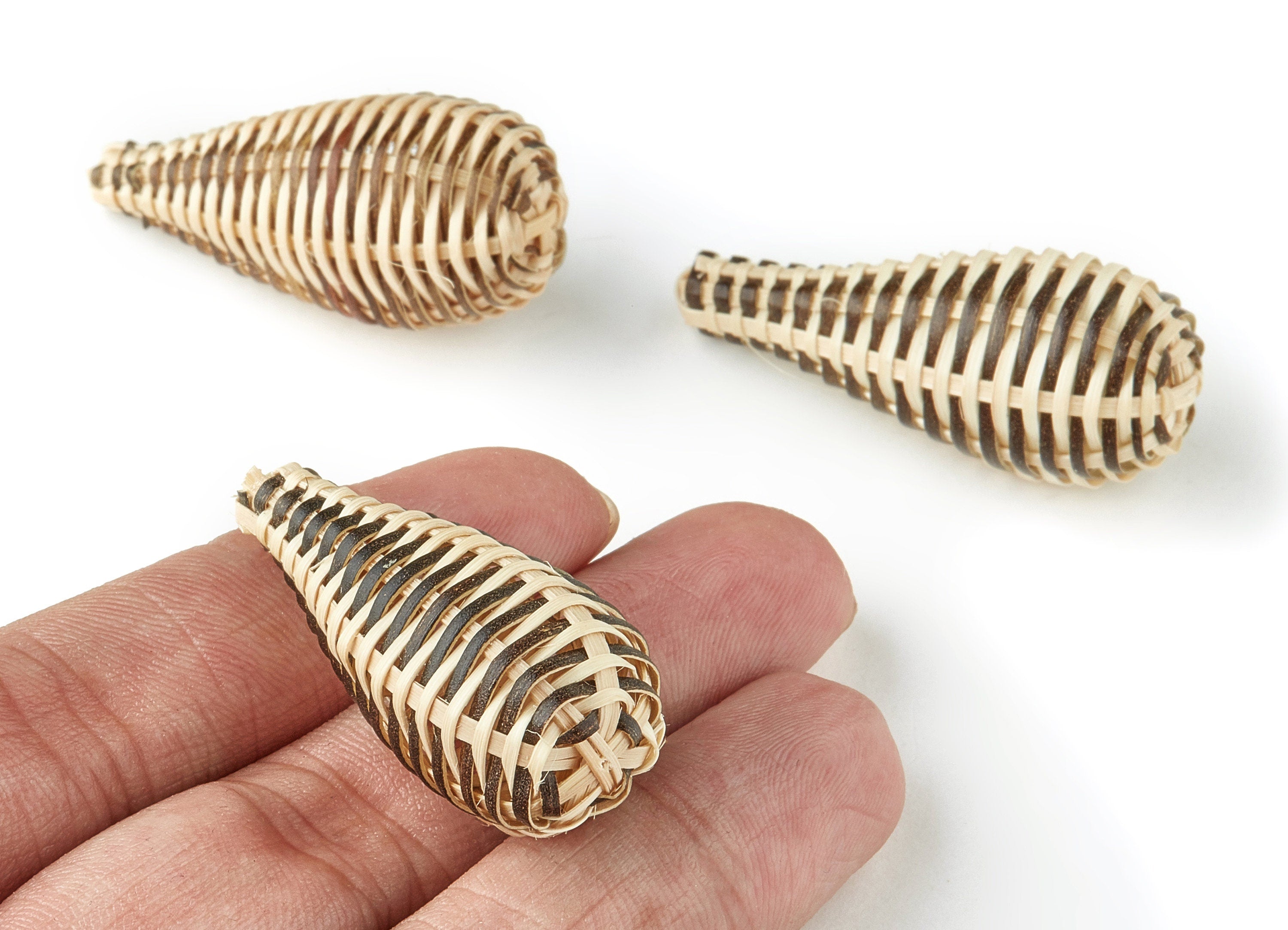 Handwoven Rattan Conical Charms - Conical Rattan Earrings and Pendant - Wooden Straw Earrings - Jewelry Handmade - 40x16.6mm - RT1300 - DOMEDBAZAAR