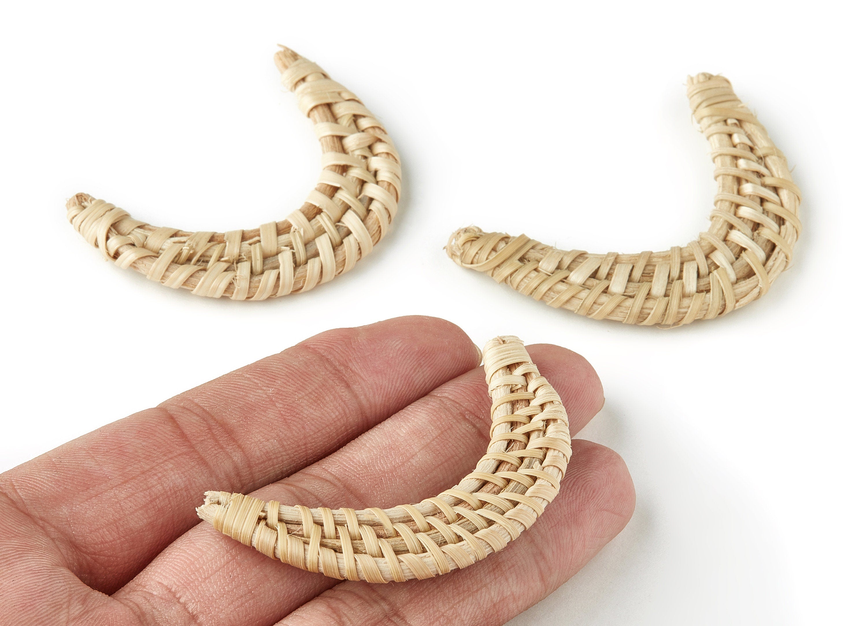 Handwoven Rattan Moon Charms - Moon Rattan Earrings and Pendant - Wooden Straw Earrings - Jewelry Handmade - 55.7x38x4.55mm - RT1301 - DOMEDBAZAAR