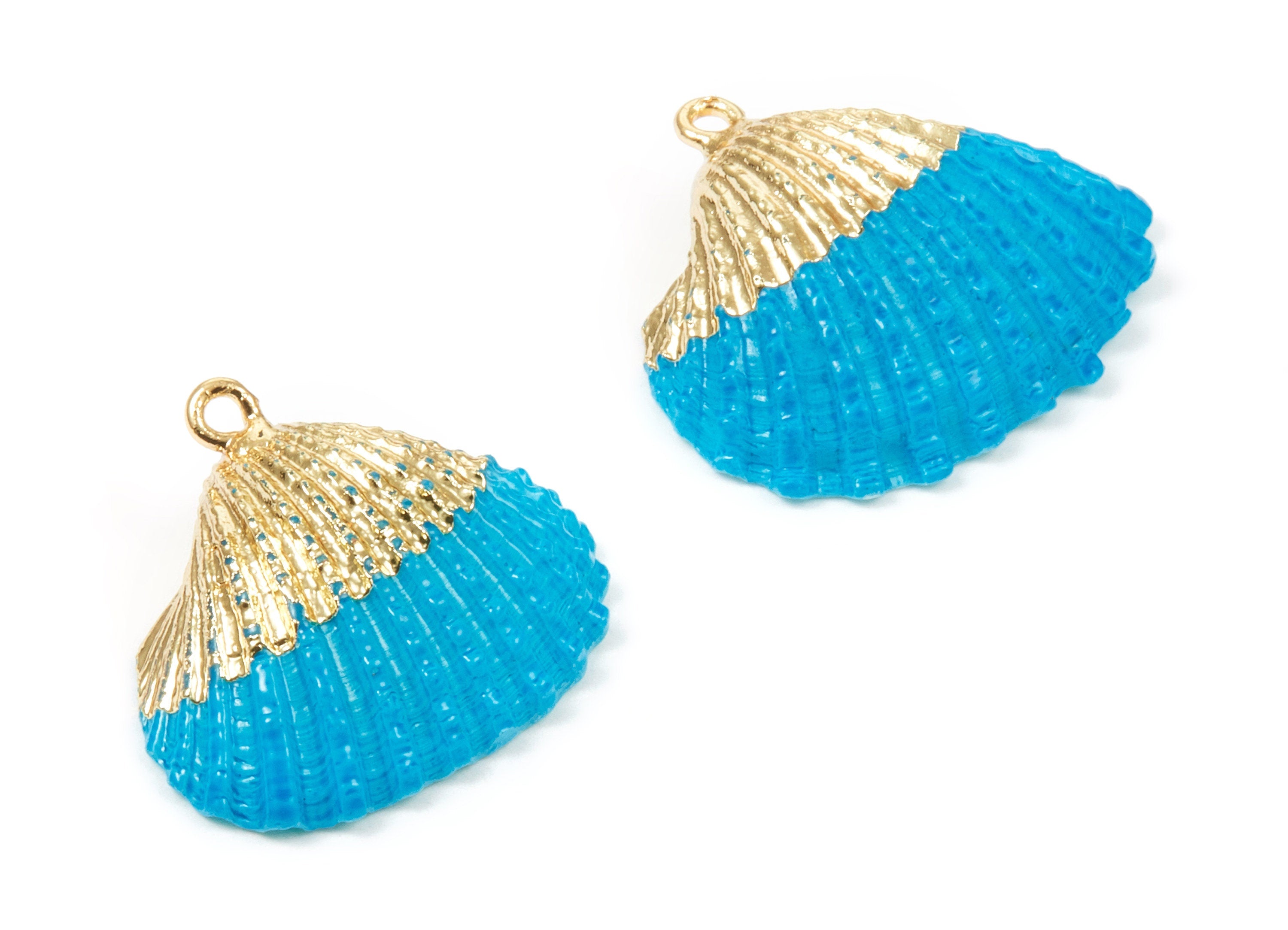 Mussel Shell Charms - Seashell Earrings and Pendant - Gold Tone Plated Earrings - 1 Hole - Jewelry Handmade - 27x24.5mm - SF1122C - DOMEDBAZAAR