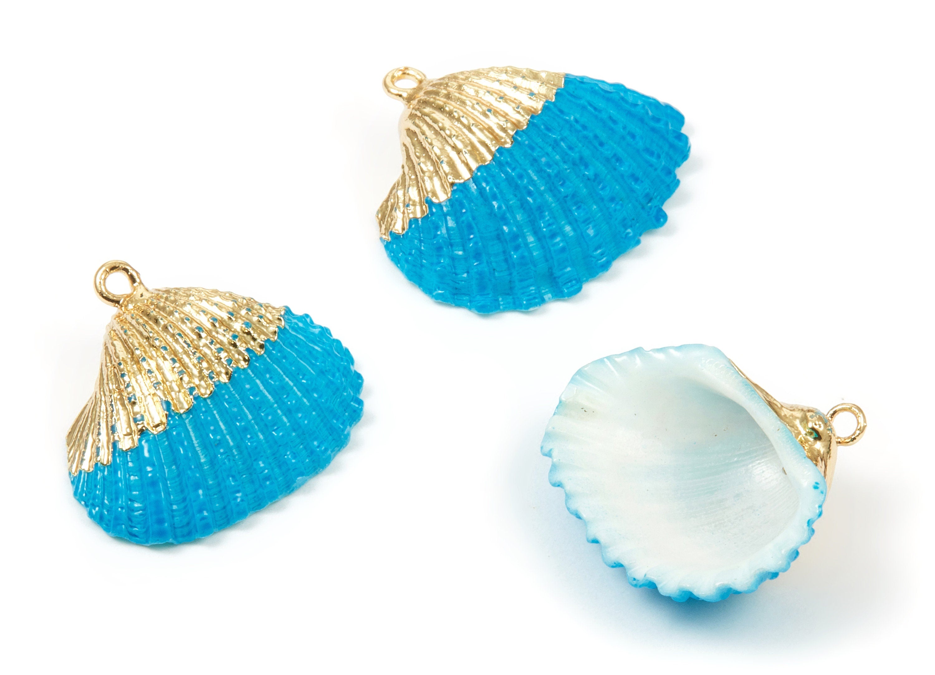 Mussel Shell Charms - Seashell Earrings and Pendant - Gold Tone Plated Earrings - 1 Hole - Jewelry Handmade - 27x24.5mm - SF1122C - DOMEDBAZAAR