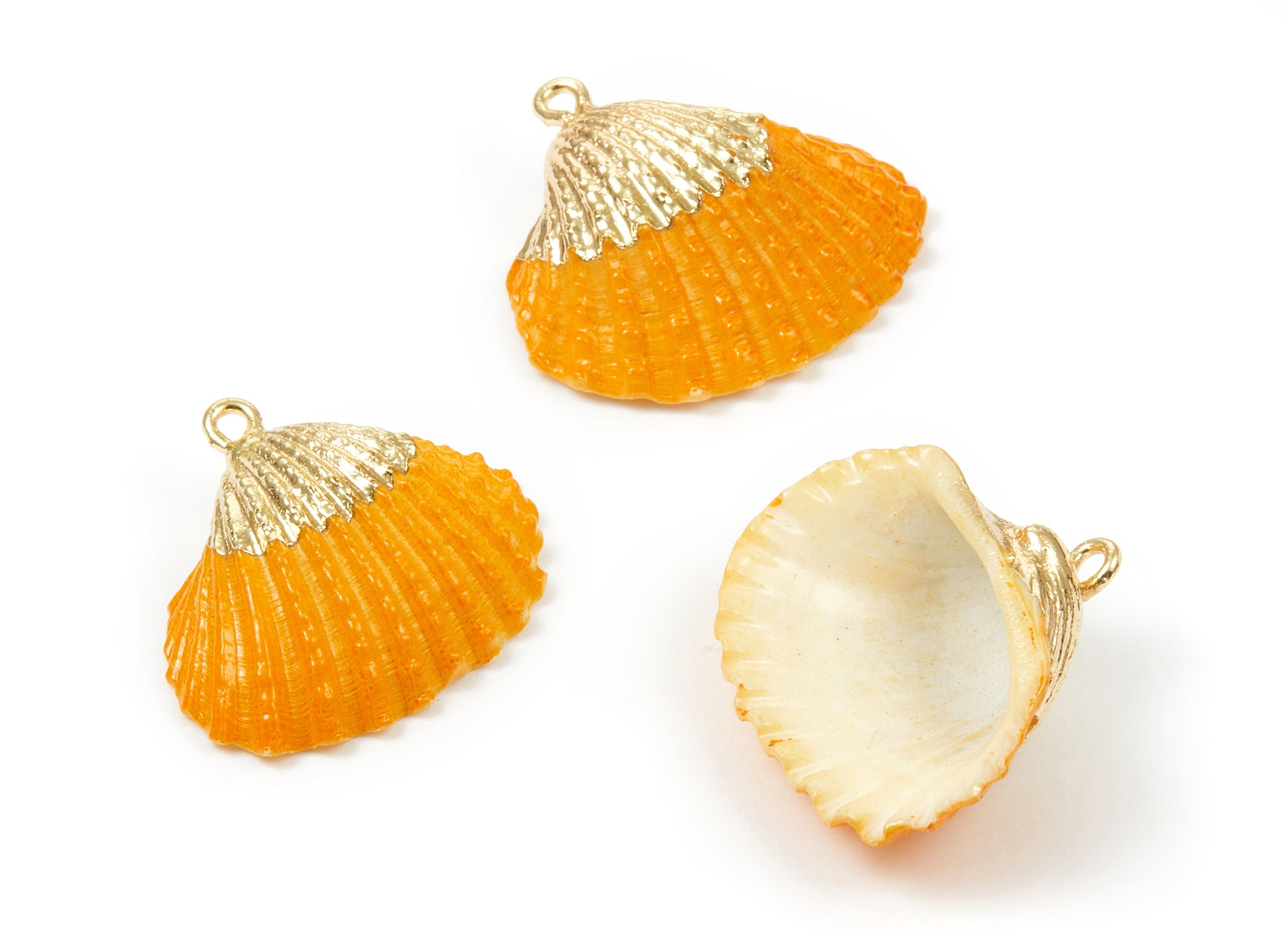 Mussel Shell Charms - Seashell Earrings and Pendant - Gold Tone Plated Earrings - 1 Hole - Jewelry Handmade - 27x24.5mm - SF1122B - DOMEDBAZAAR