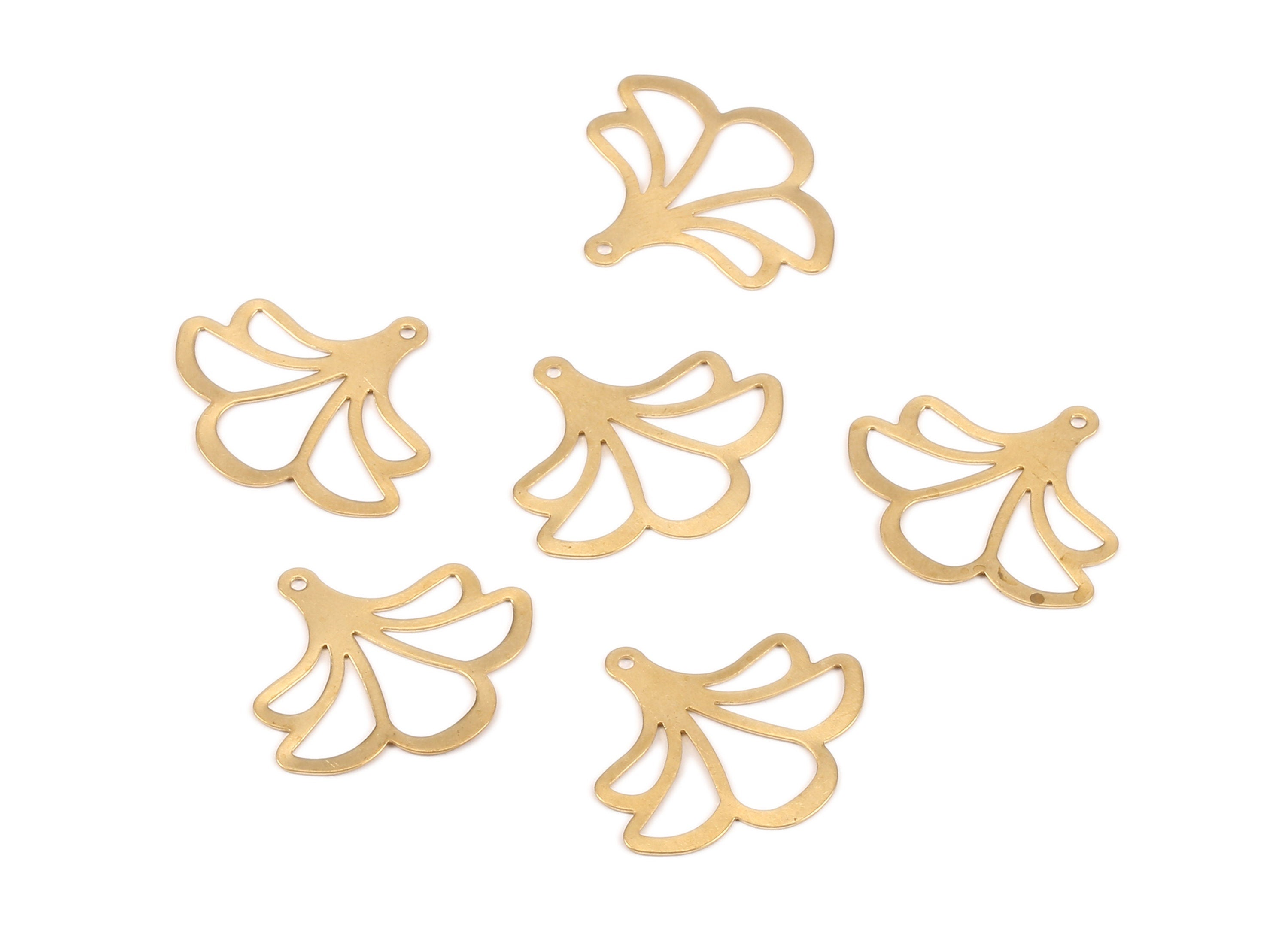 Brass Flower Charms - Raw Brass Flower Earrings and Pendant - Earring Findings - Jewelry Supplies - 24.63x21.11x0.39mm - PP2299 - DOMEDBAZAAR
