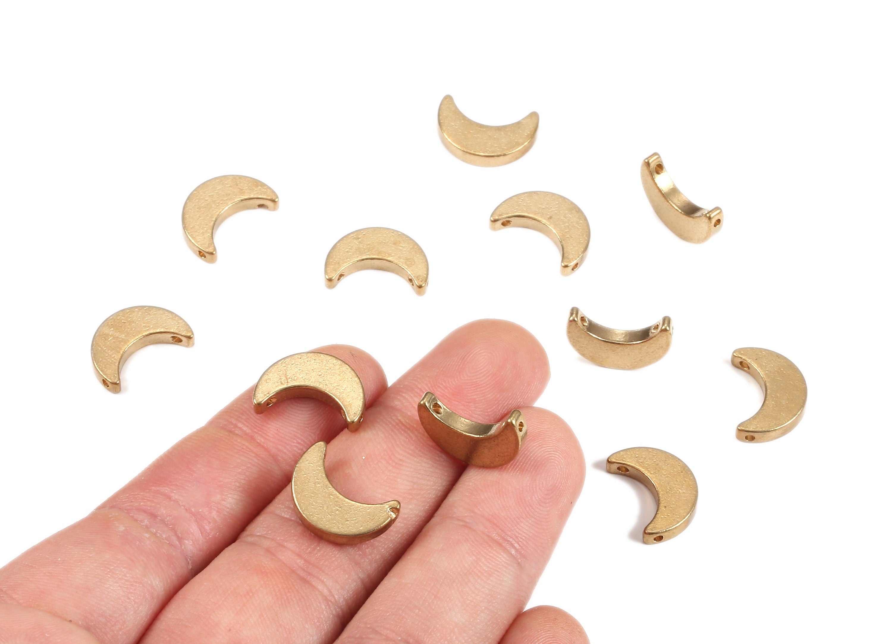 Brass Spacer Bead - Raw Brass Moon Beads - Spacer Connectors - Earring Findings - Jewelry Supplies - 15x6x3.2mm - PP2233 - DOMEDBAZAAR