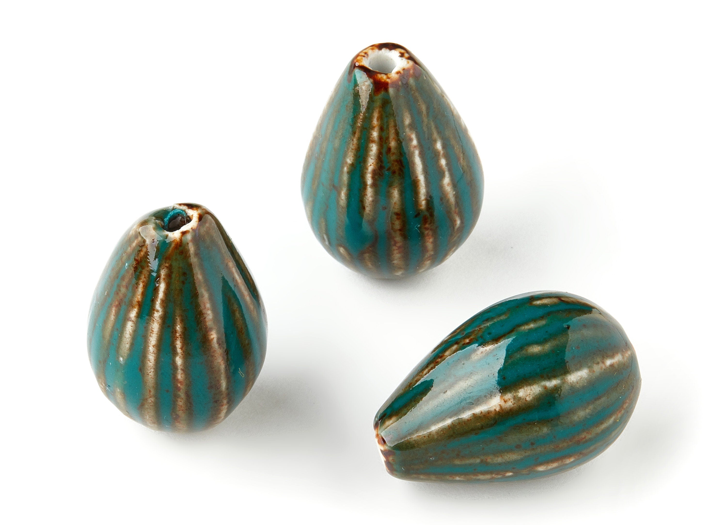 Glazed Ceramic Beads - Carved Shaped Beads - Handmade Beads - Necklace Beads - Connectors Beads - 34.54x23.27mm - NS1043 - DOMEDBAZAAR