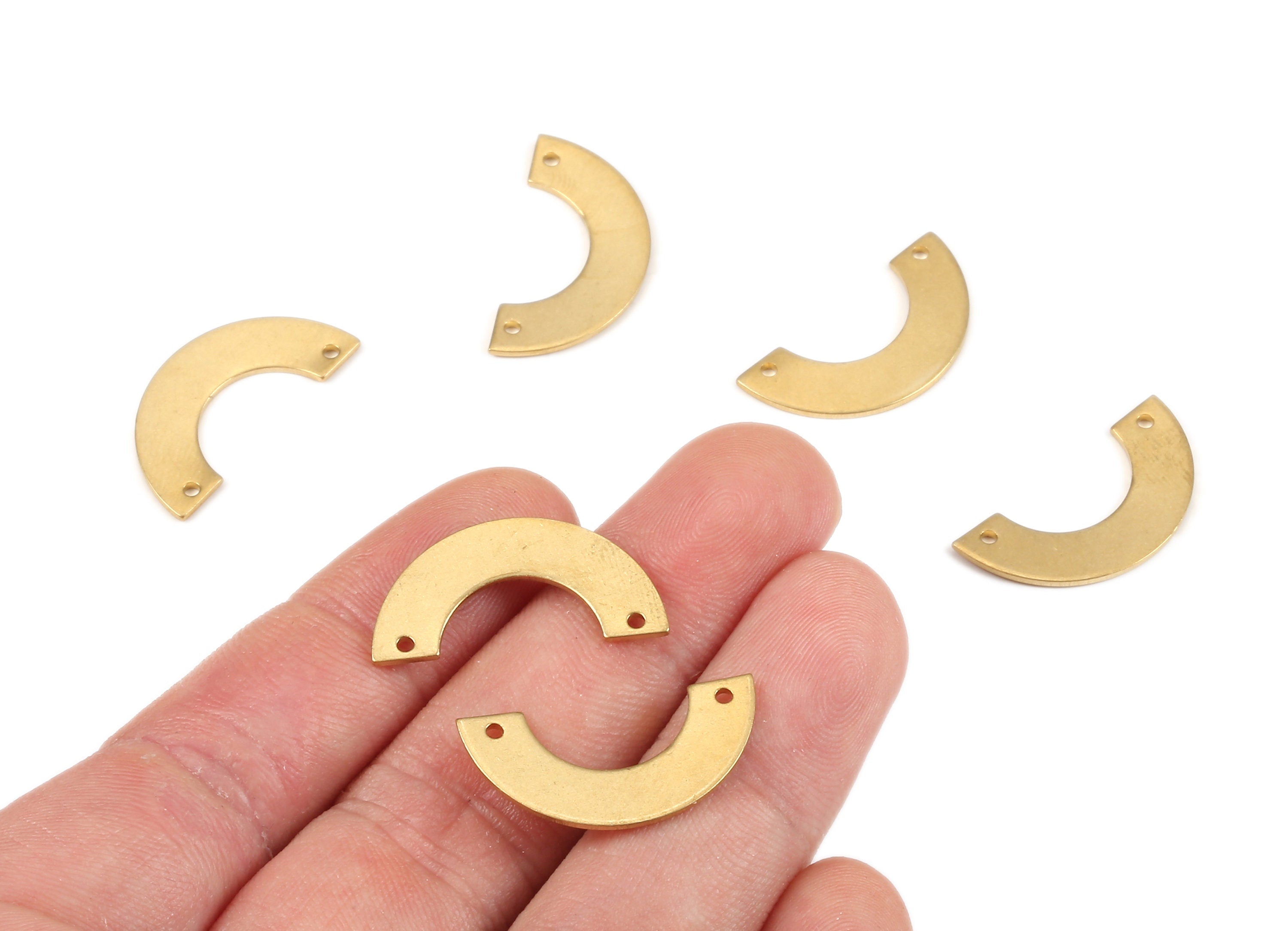 Brass Semicircle Connector - Raw Brass Semicircle Connectors With 2 Holes - Jewelry Supplies - 25.13x5.91x0.94mm - PP2171 - DOMEDBAZAAR