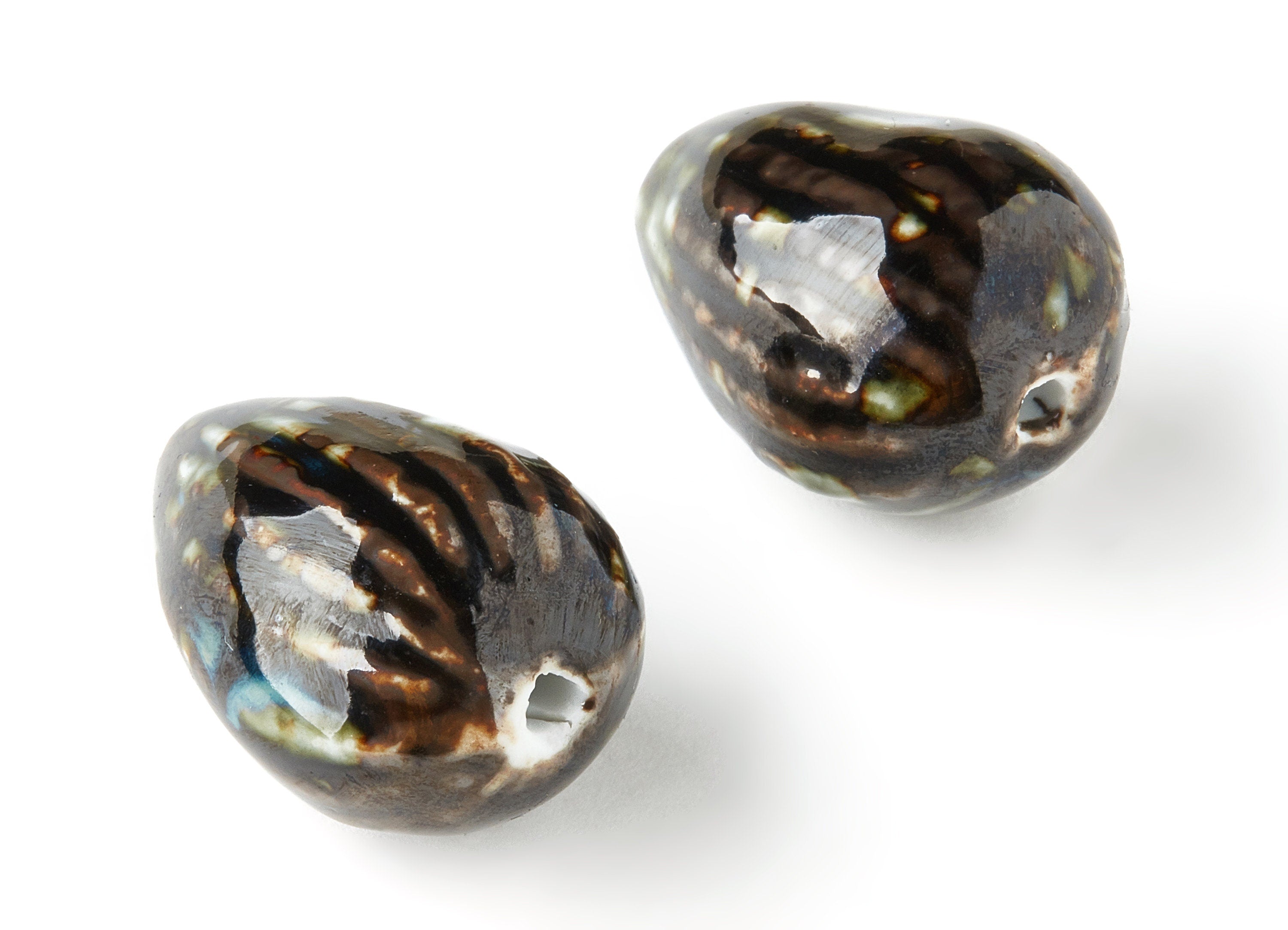 Glazed Ceramic Beads - Carved Shaped Beads - Handmade Beads - Necklace Beads - Connectors Beads - Jewelry Supplies - 35.65x25.48mm - NS1042 - DOMEDBAZAAR