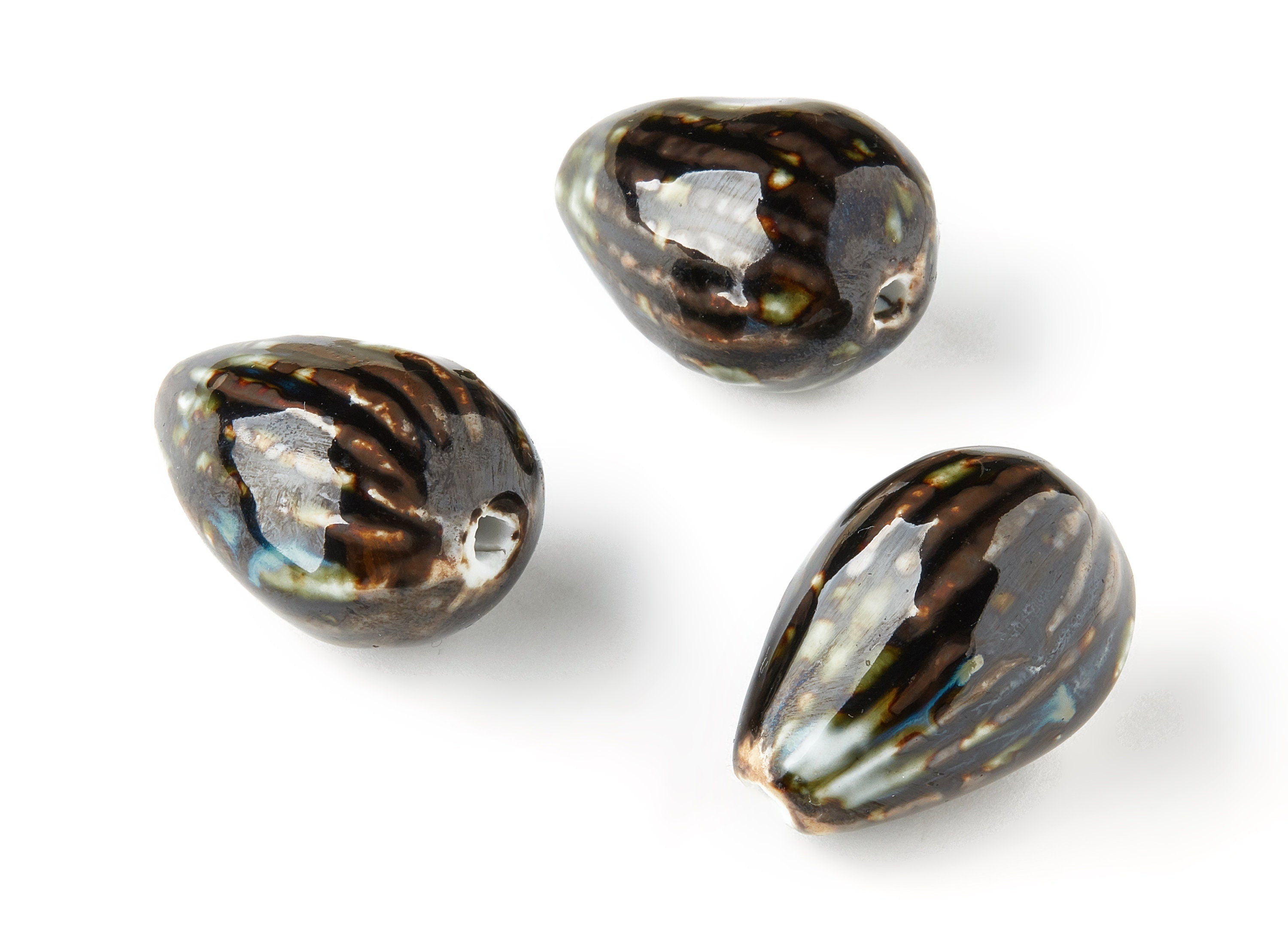 Glazed Ceramic Beads - Carved Shaped Beads - Handmade Beads - Necklace Beads - Connectors Beads - Jewelry Supplies - 35.65x25.48mm - NS1042 - DOMEDBAZAAR