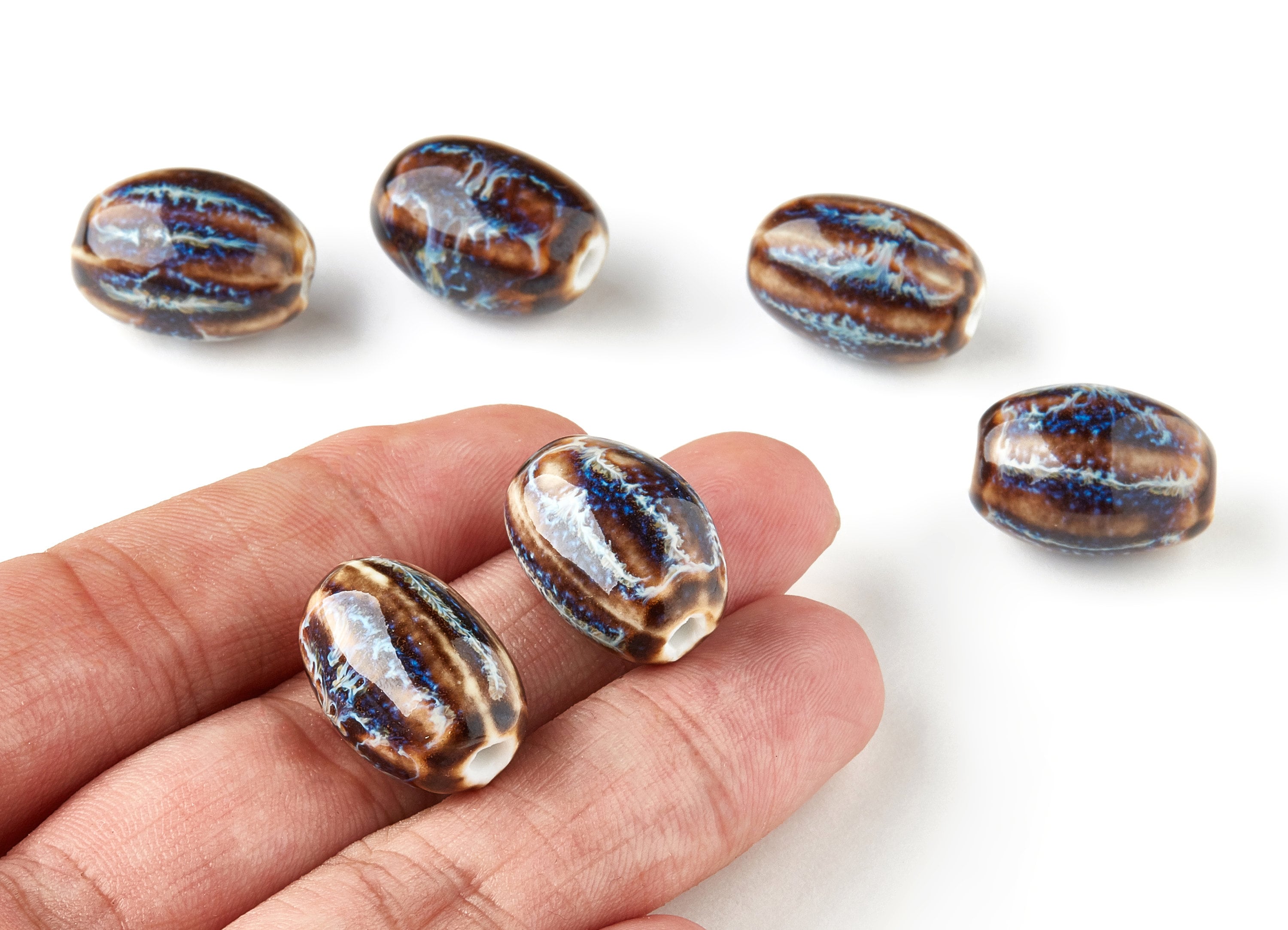 Glazed Ceramic Beads - Carved Beads - Handmade Beads - Necklace Beads - Connectors Beads - Jewelry Supplies - 20.65x14.72mm - NS1038 - DOMEDBAZAAR