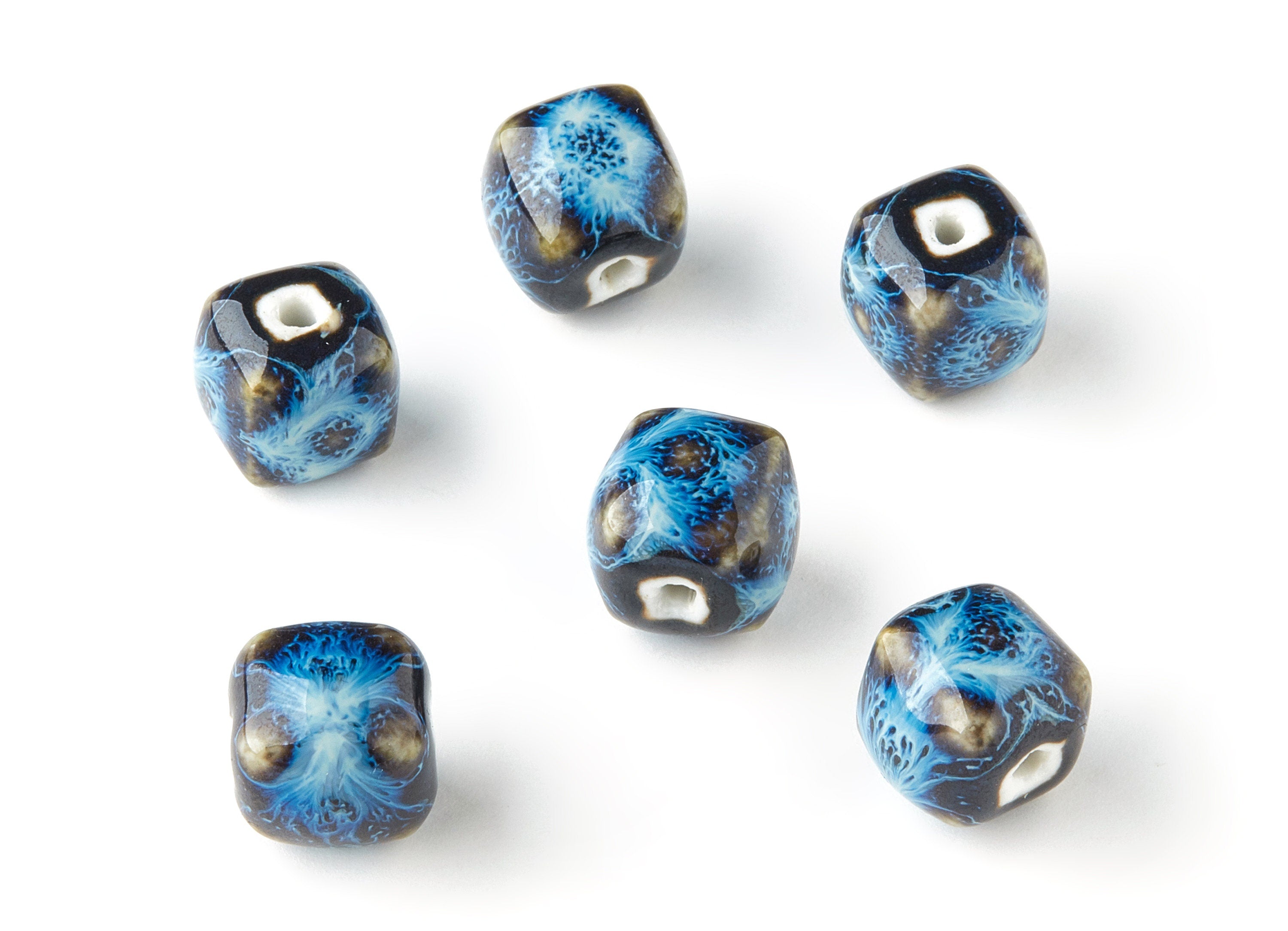 Glazed Ceramic Beads - Carved Shaped Beads - Handmade Beads - Necklace Beads - Connectors Beads - Jewelry Supplies - 13.97x12.8mm - NS1039 - DOMEDBAZAAR
