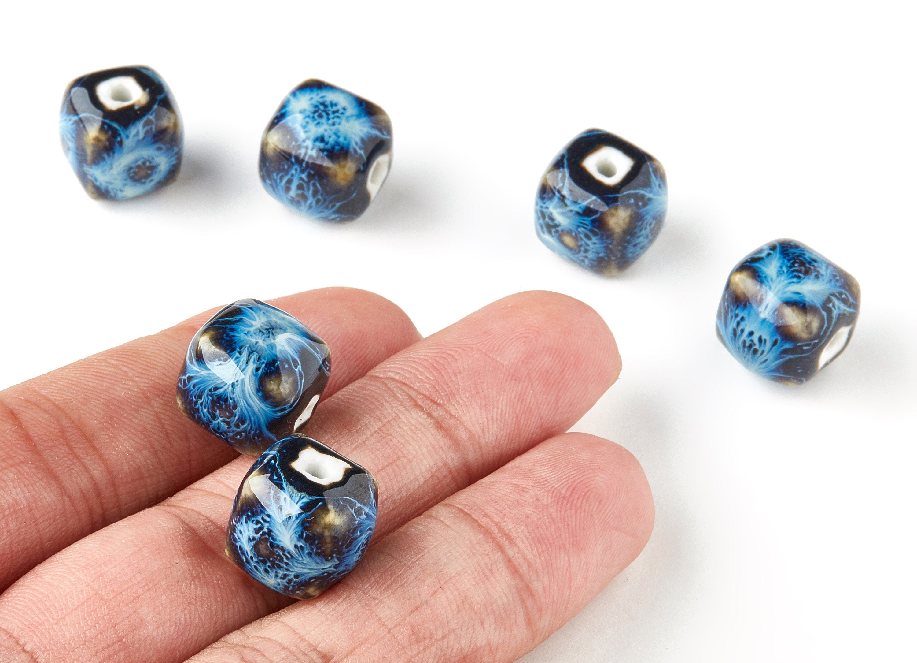 Glazed Ceramic Beads - Carved Shaped Beads - Handmade Beads - Necklace Beads - Connectors Beads - Jewelry Supplies - 13.97x12.8mm - NS1039 - DOMEDBAZAAR