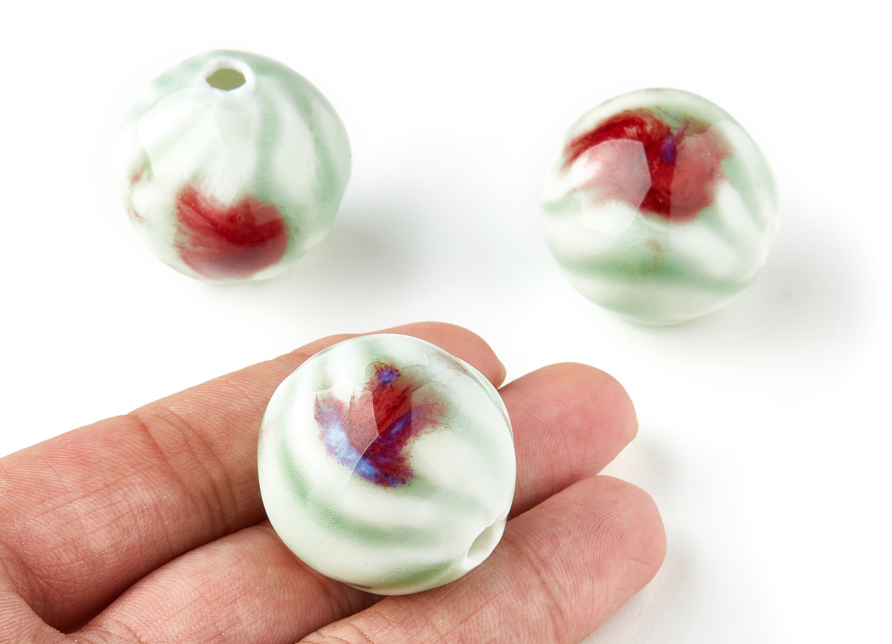 Glazed Ceramic Beads - Carved Shaped Beads - Handmade Beads - Necklace Beads - Connectors Beads - Jewelry Supplies - 30.77x30.15mm - NS1041 - DOMEDBAZAAR