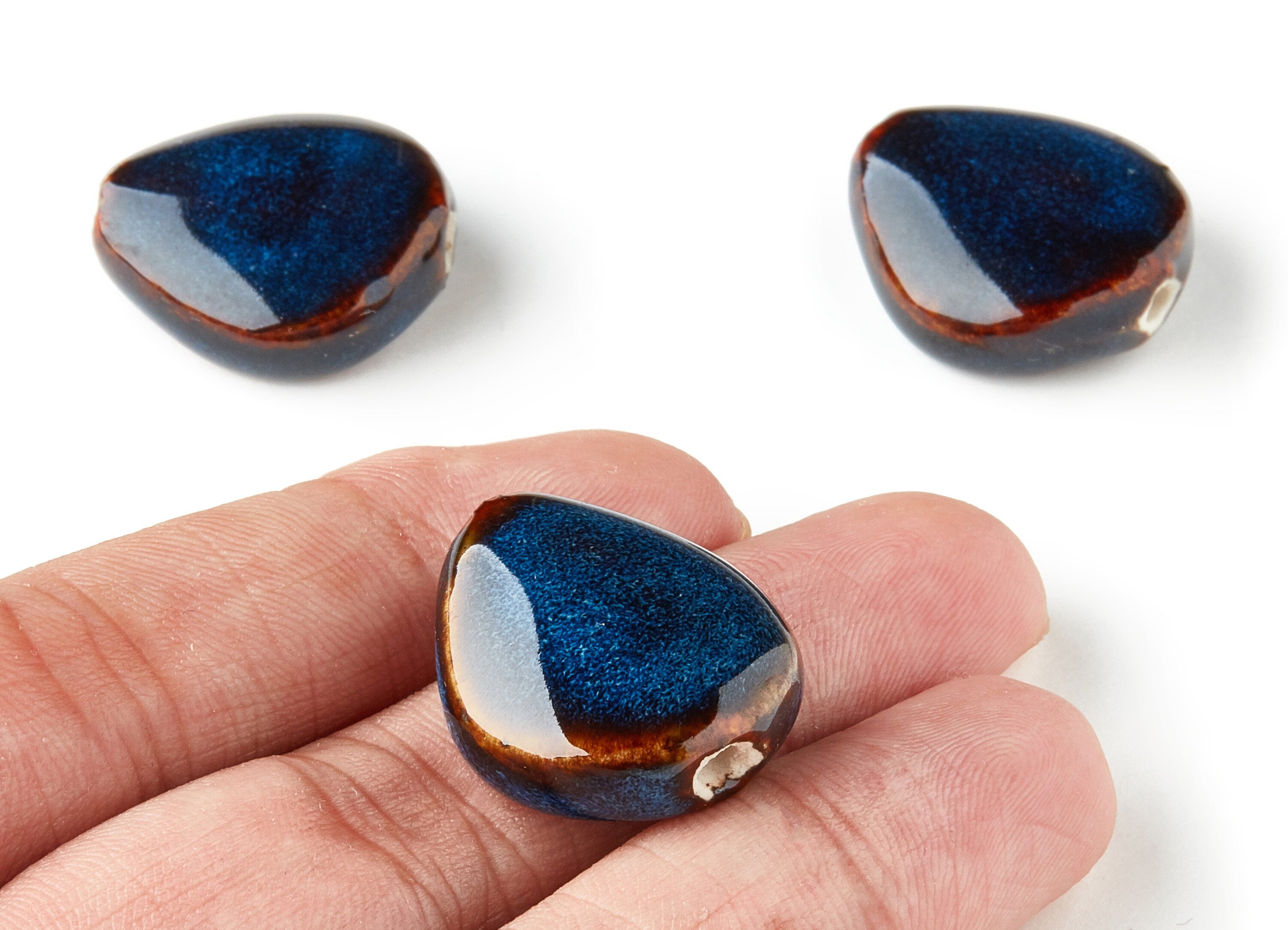 Glazed Ceramic Beads - Carved Beads - Handmade Beads - Necklace Beads - Connectors Beads - Jewelry Supplies - 23.95x21.5x8.68mm - NS1027 - DOMEDBAZAAR