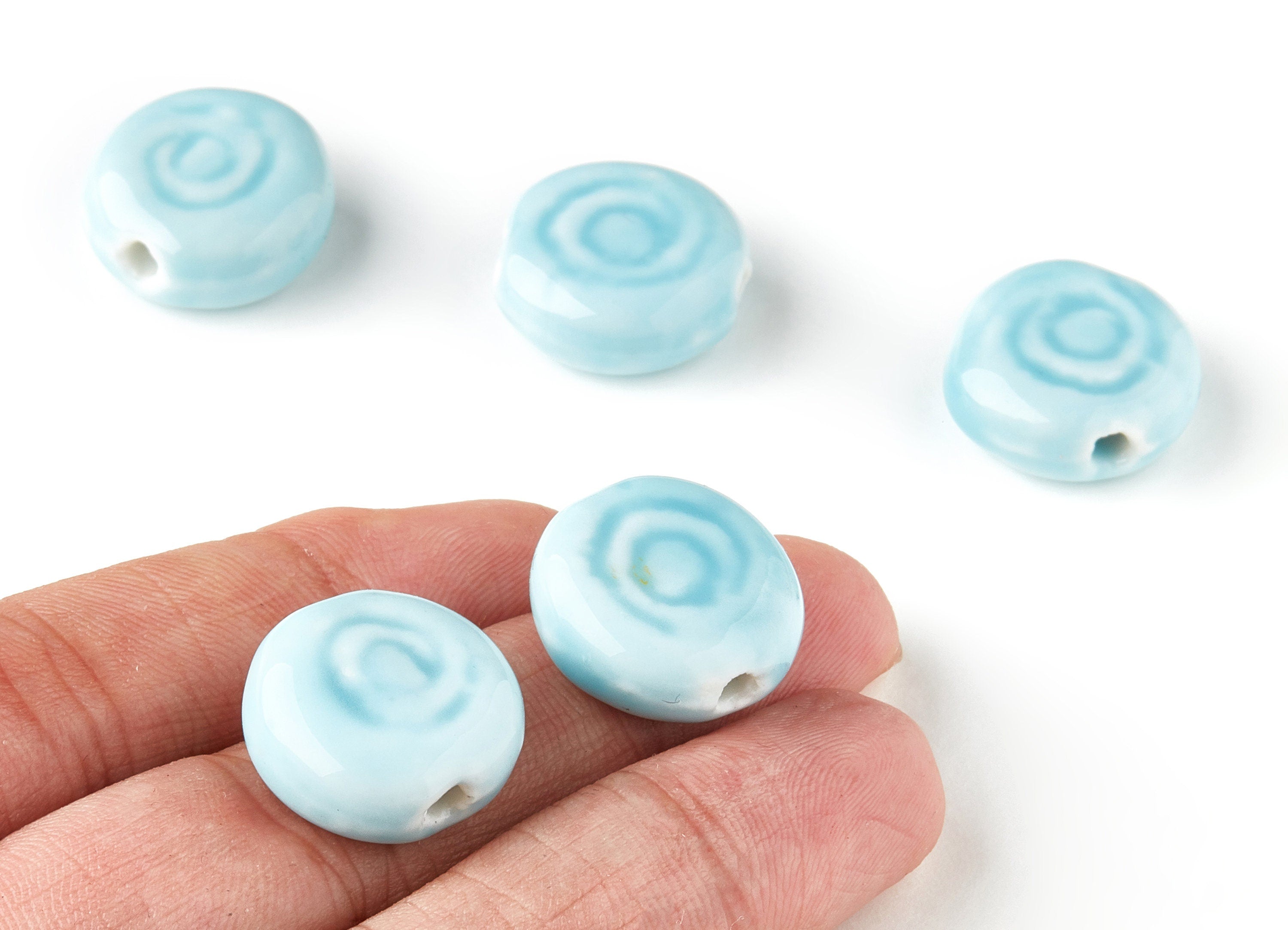 Glazed Ceramic Round Beads - Carved Beads - Handmade Beads - Necklace Bead - Connectors Bead - Jewelry Supplies - 19.4x18.68x8.38mm - NS1028 - DOMEDBAZAAR