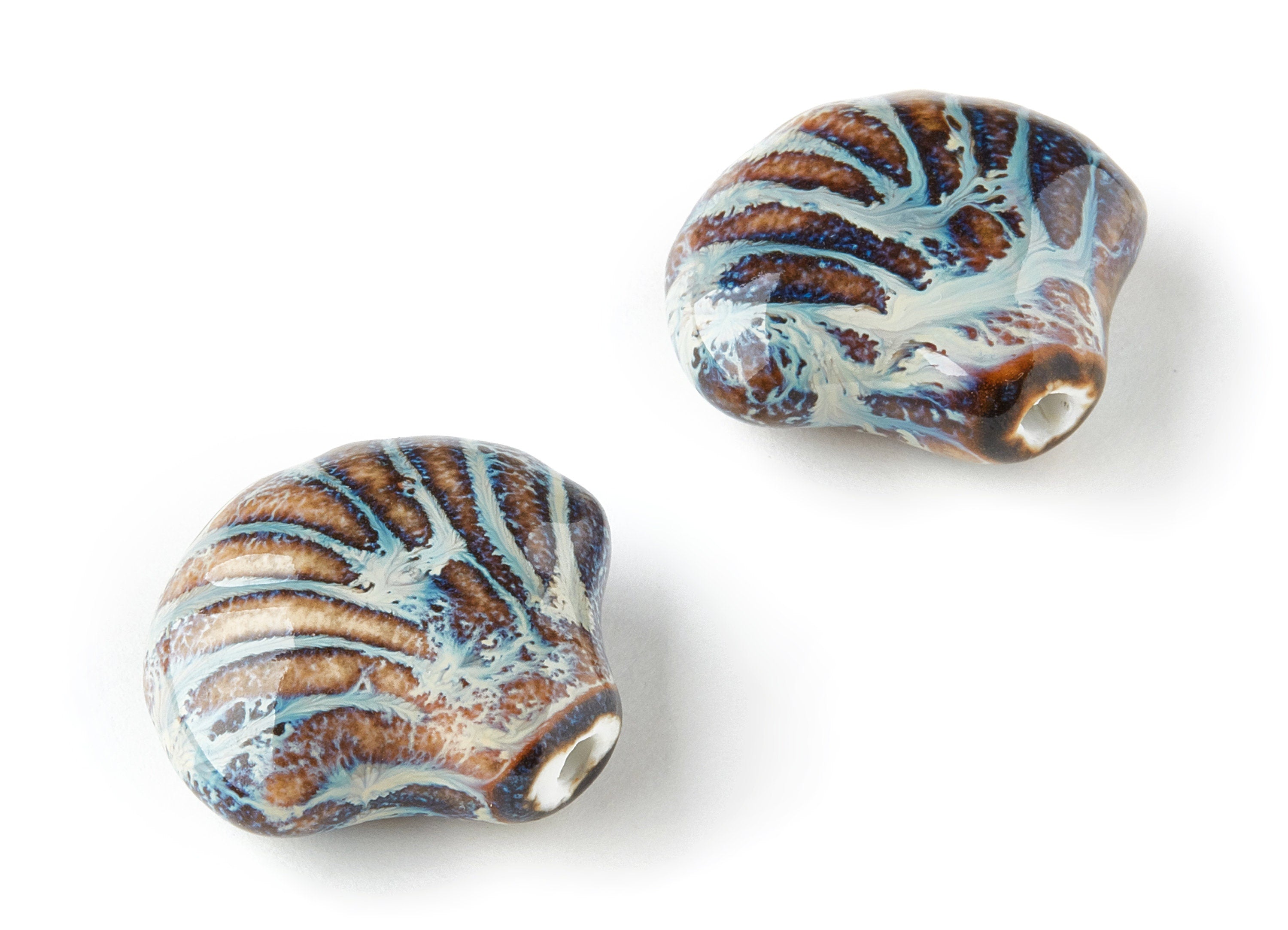 Glazed Ceramic Shell Beads - Carved Beads - Handmade Beads - Necklace Beads - Connectors Beads - 32.43x28.43x13.3mm - NS1035 - DOMEDBAZAAR