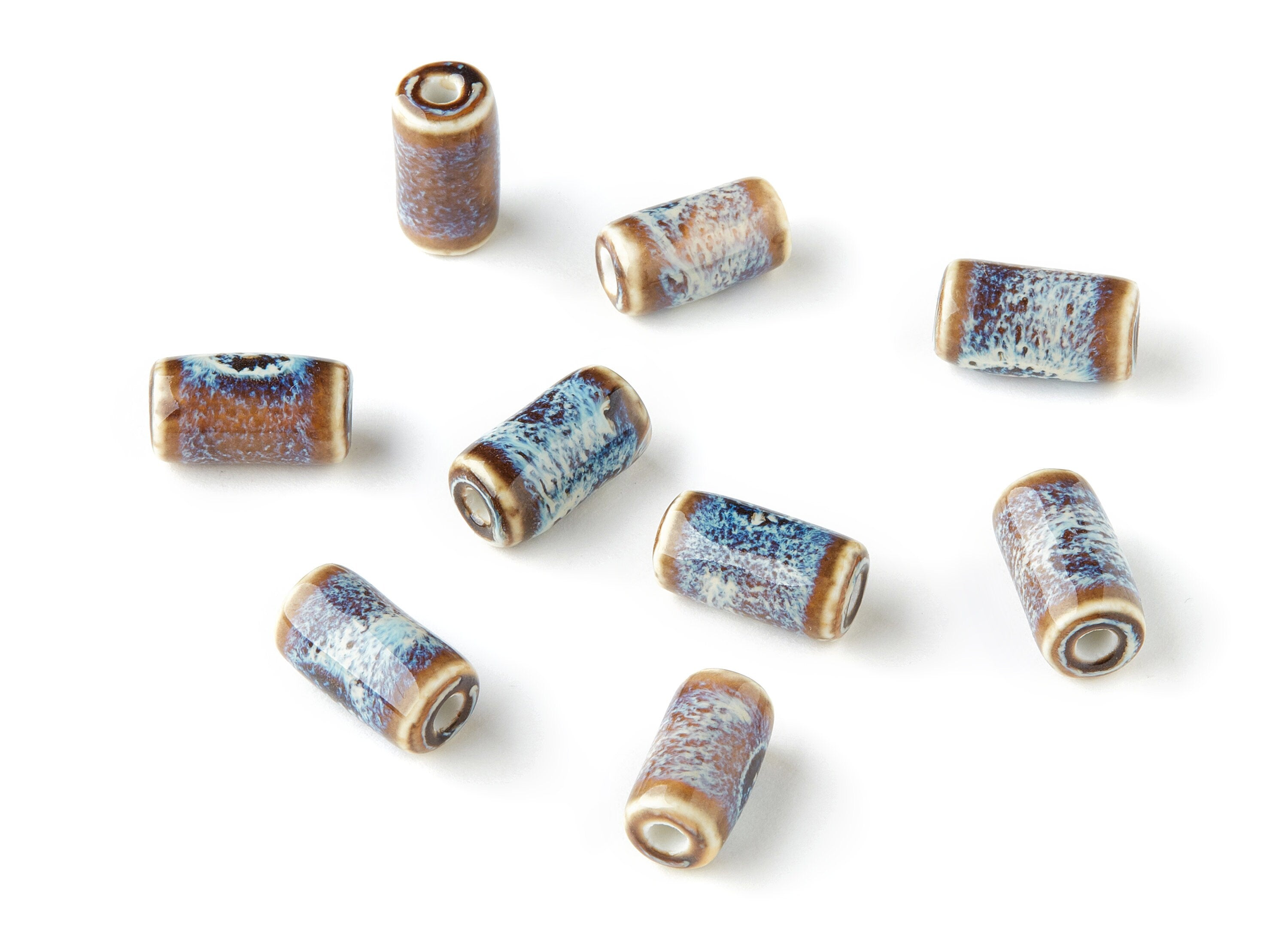 Glazed Ceramic cylinder Beads - Carved Beads - Handmade Beads - Necklace Beads - Connectors Beads - Jewelry Supplies - 17.99x9.38mm - NS1036 - DOMEDBAZAAR