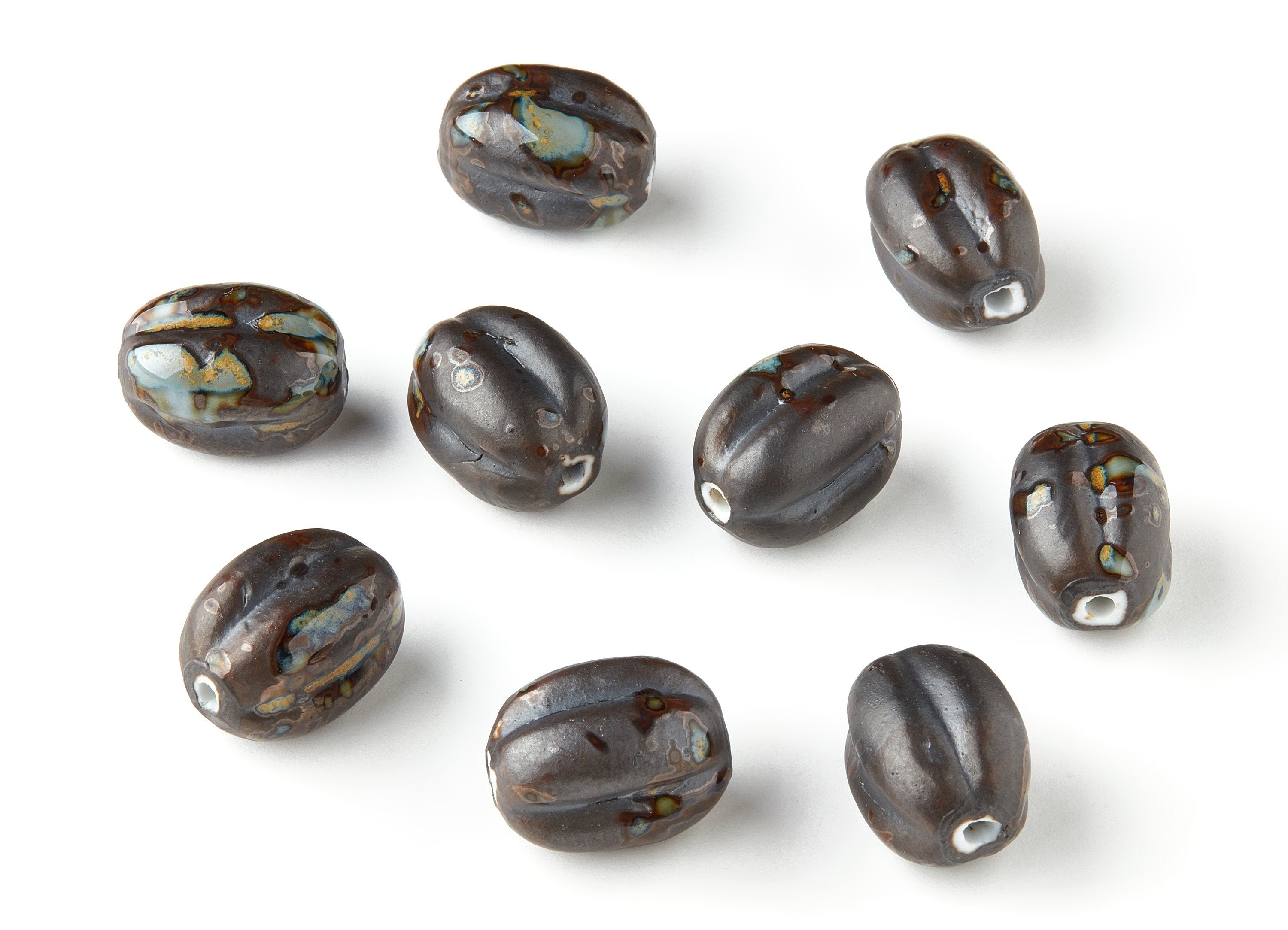 Glazed Ceramic Beads - Carved Beads - Handmade Beads - Necklace Beads - Connectors Beads - Jewelry Supplies - 22.85x18.44mm - NS1032 - DOMEDBAZAAR