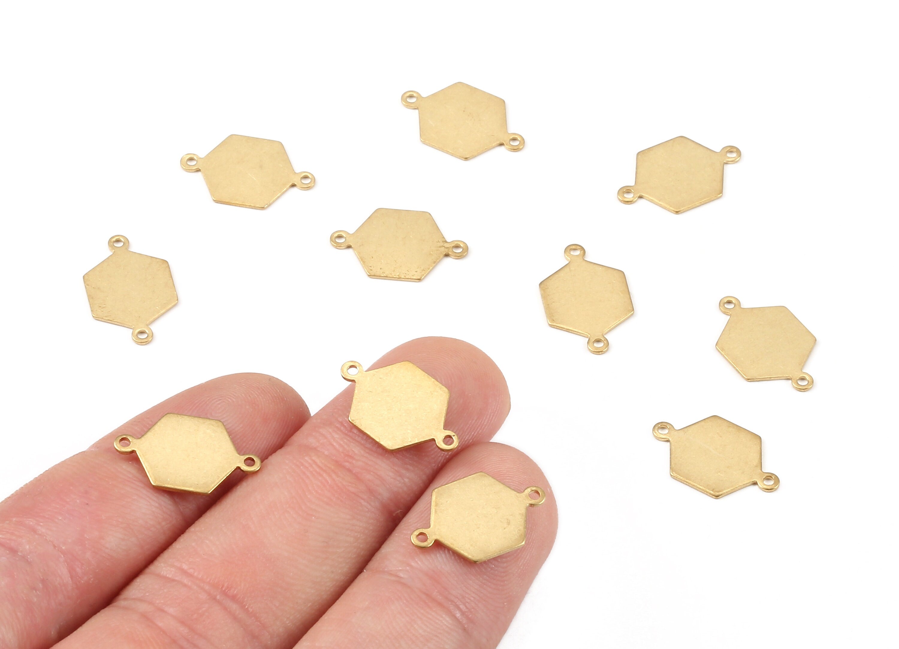 Personalized stamping blank - Brass Hexagon Connectors - Raw Brass Hexagon Connectors - Earring Findings - 15x10x0.57mm - PP2173 - DOMEDBAZAAR