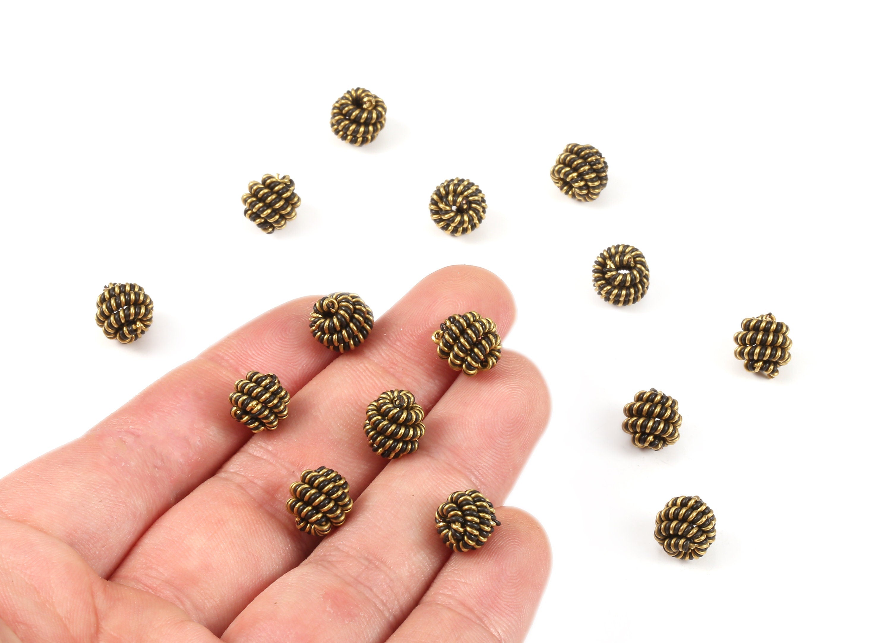 Brass Ball Charms - Raw Brass Beads Earrings and Pendant - Necklace Connectors - Jewelry Supplies - 8.89x7.45x1.89mm - PP2277 - DOMEDBAZAAR