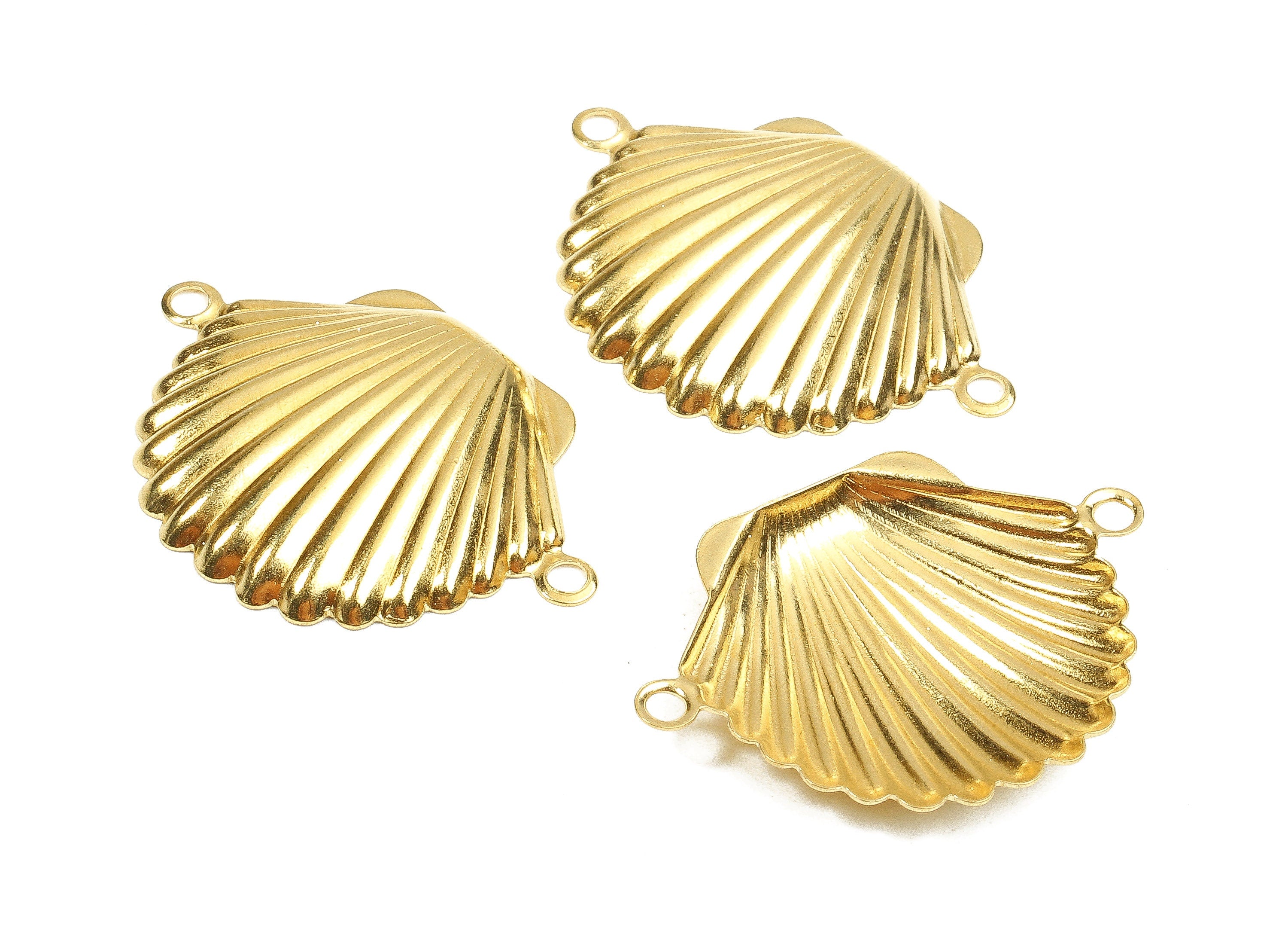 Brass Shell Connectors - Raw Brass Shell Connectors - Brass Shell bracelet and Pendant - 2 Holes - 27.73x20.13x0.39mm - PP2526 - DOMEDBAZAAR