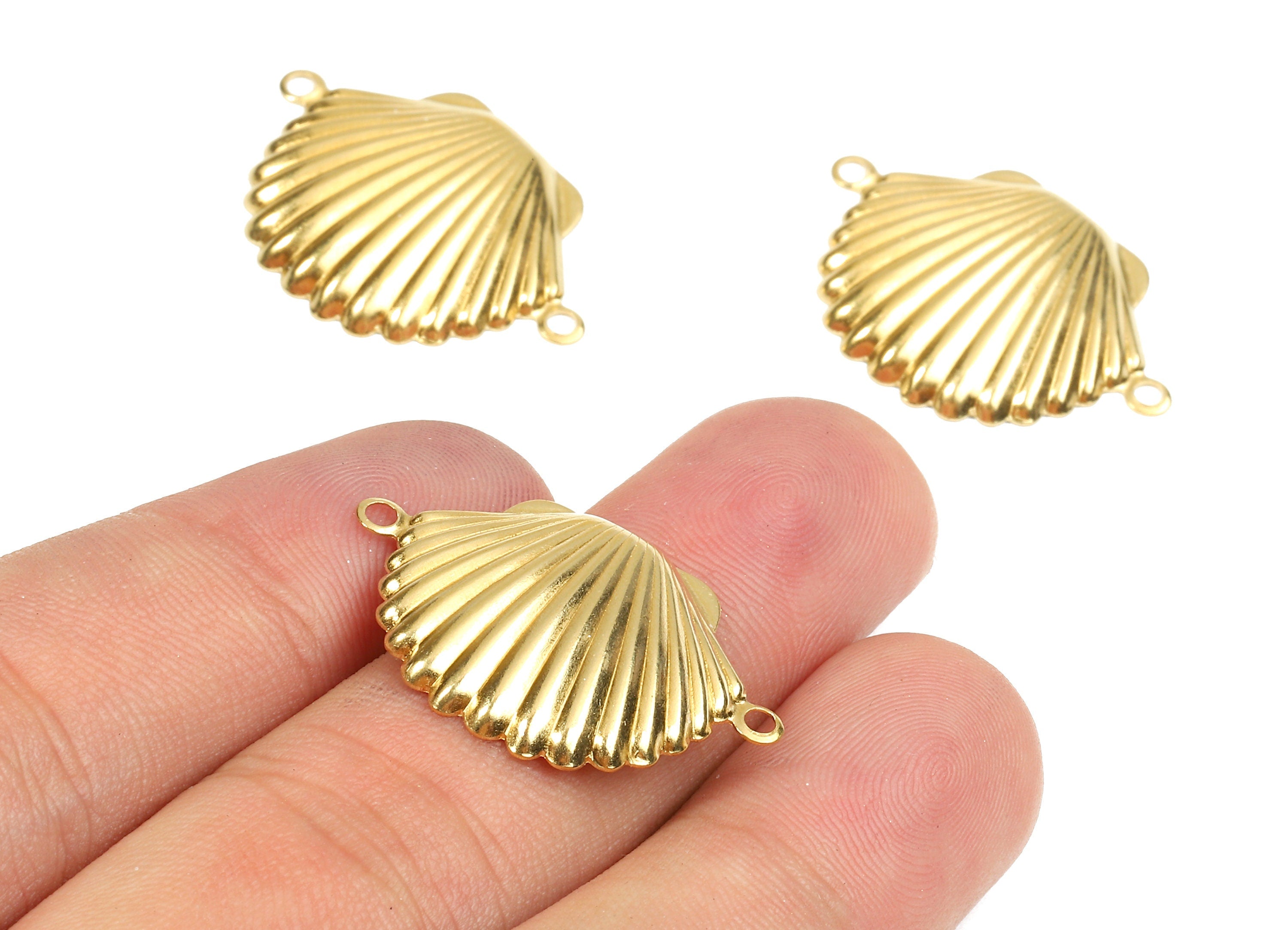 Brass Shell Connectors - Raw Brass Shell Connectors - Brass Shell bracelet and Pendant - 2 Holes - 27.73x20.13x0.39mm - PP2526 - DOMEDBAZAAR