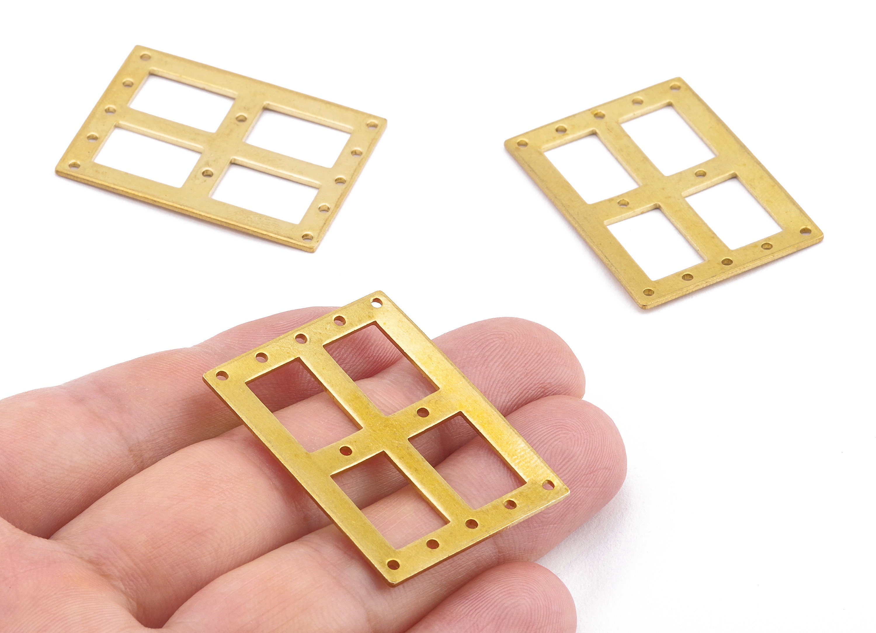 Brass Rectangle Connectors - Raw Brass Rectangle Connectors - 12 Holes - Earring Connectors - Jewelry Connectors - 37.6x28.13x1mm - PP2202 - DOMEDBAZAAR
