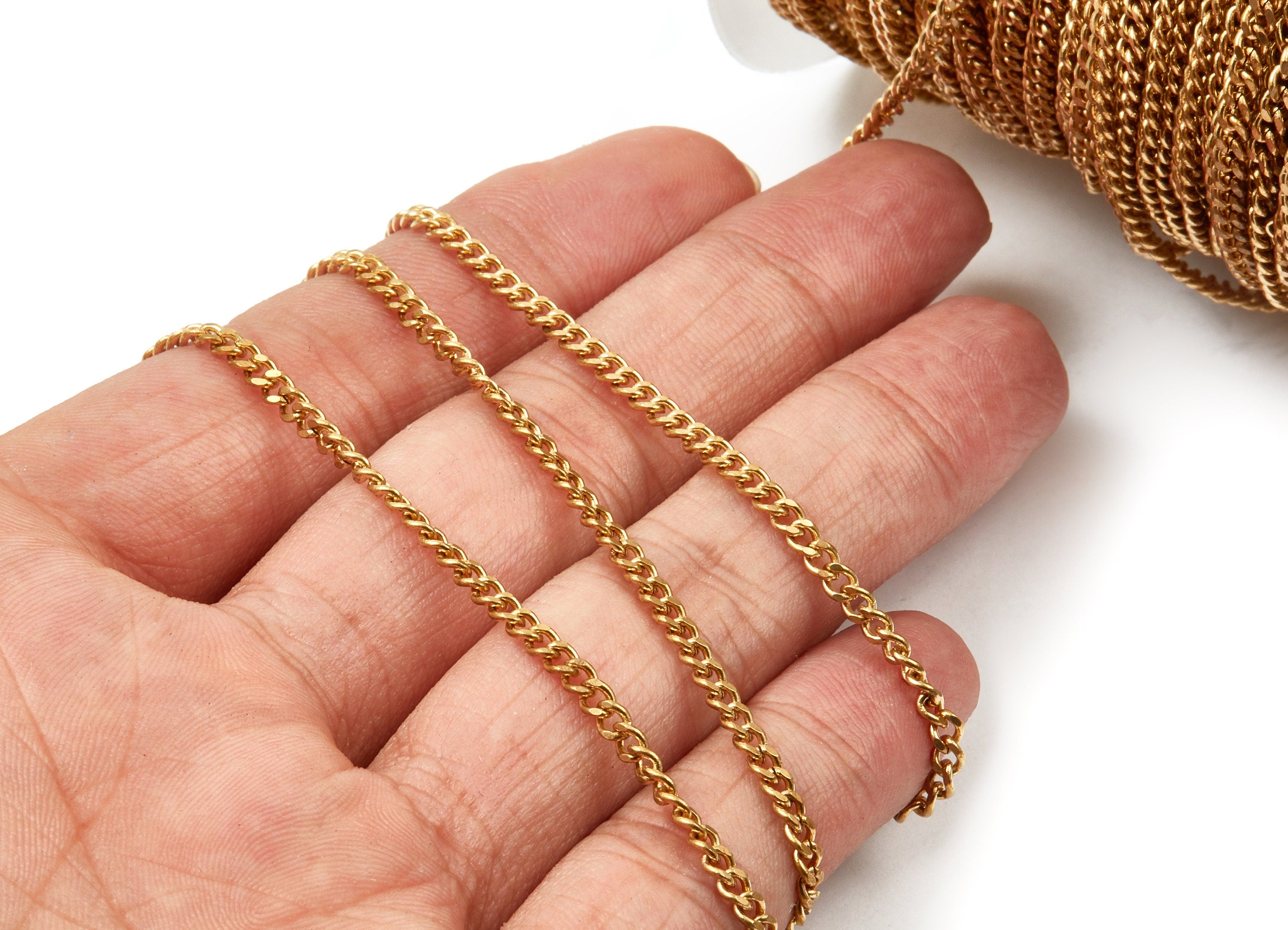 Faceted Curb Chain - Raw Brass Tiny Curb  Chain -  Open Link Chain - 0.14&quot; x 0.11&quot; x 0.03&quot;-  CC1130 - DOMEDBAZAAR