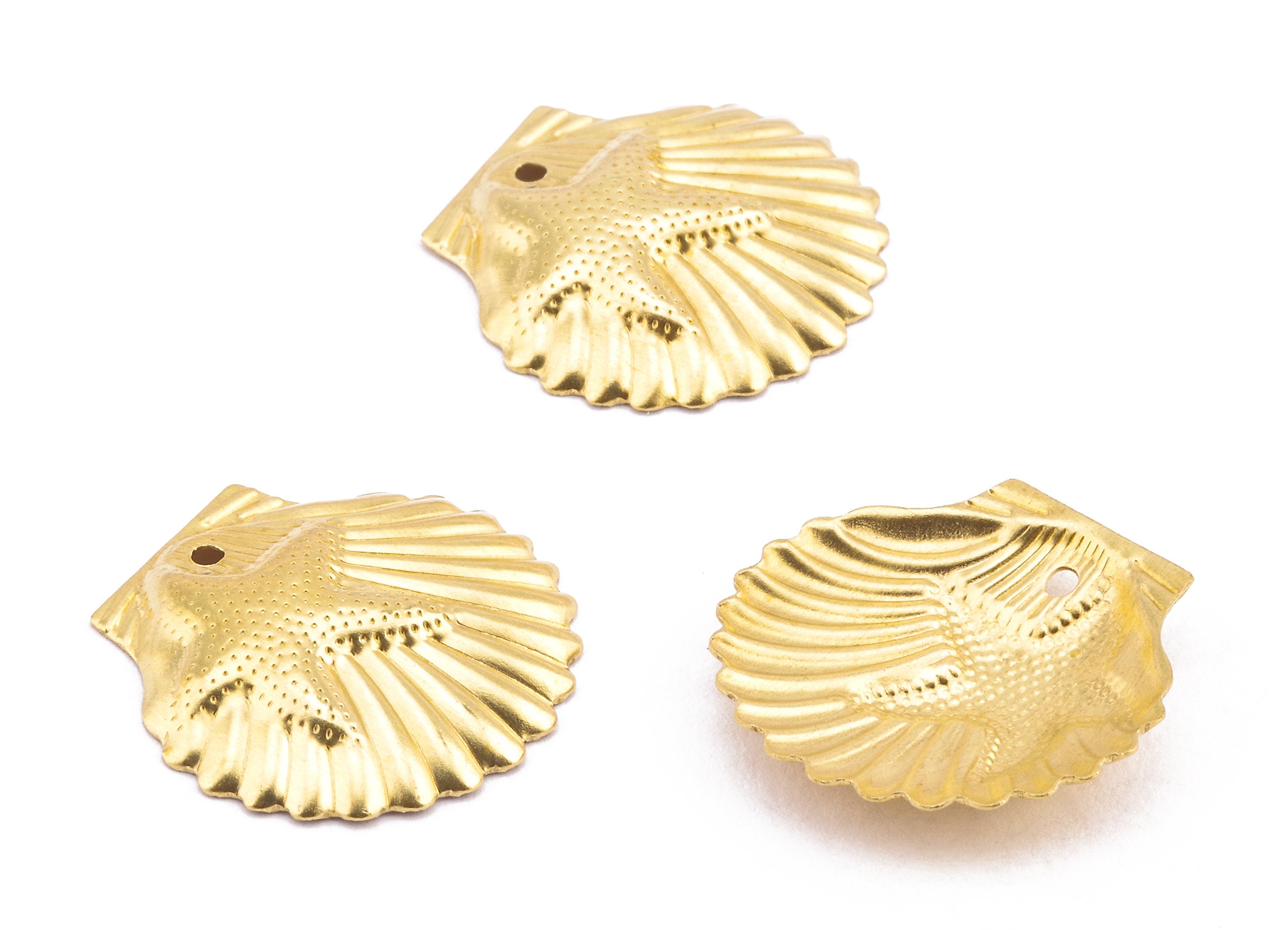 Brass Shell Charms - Raw Brass Shell Earrings and Pendant - Earring Findings - Jewelry Supplies - 21.32x20.26x0.88mm - PP2243 - DOMEDBAZAAR